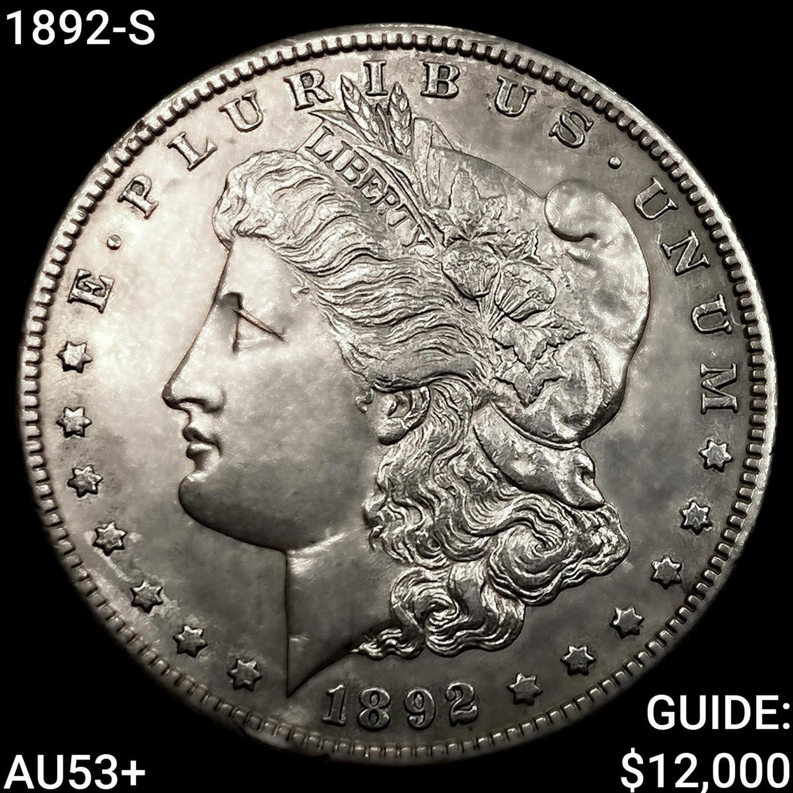 1892-S Morgan Silver Dollar CLOSELY UNCIRCULATED+: 1892-S Morgan Silver Dollar CLOSELY UNCIRCULATED+