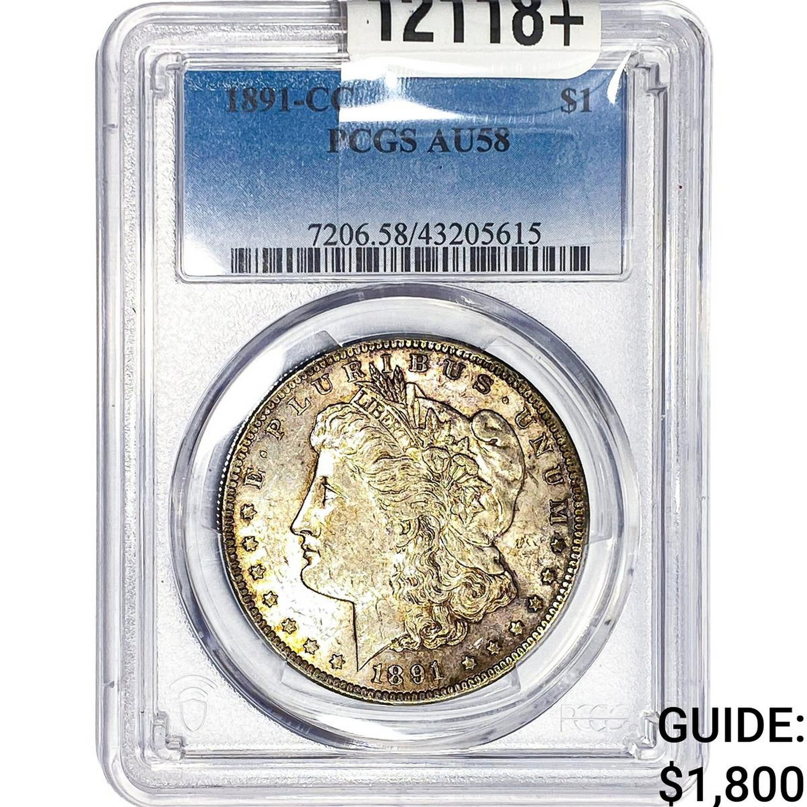 1891-CC Morgan Silver Dollar PCGS AU58 Spitting Eagle: 1891-CC Morgan Silver Dollar PCGS AU58 Spitting Eagle