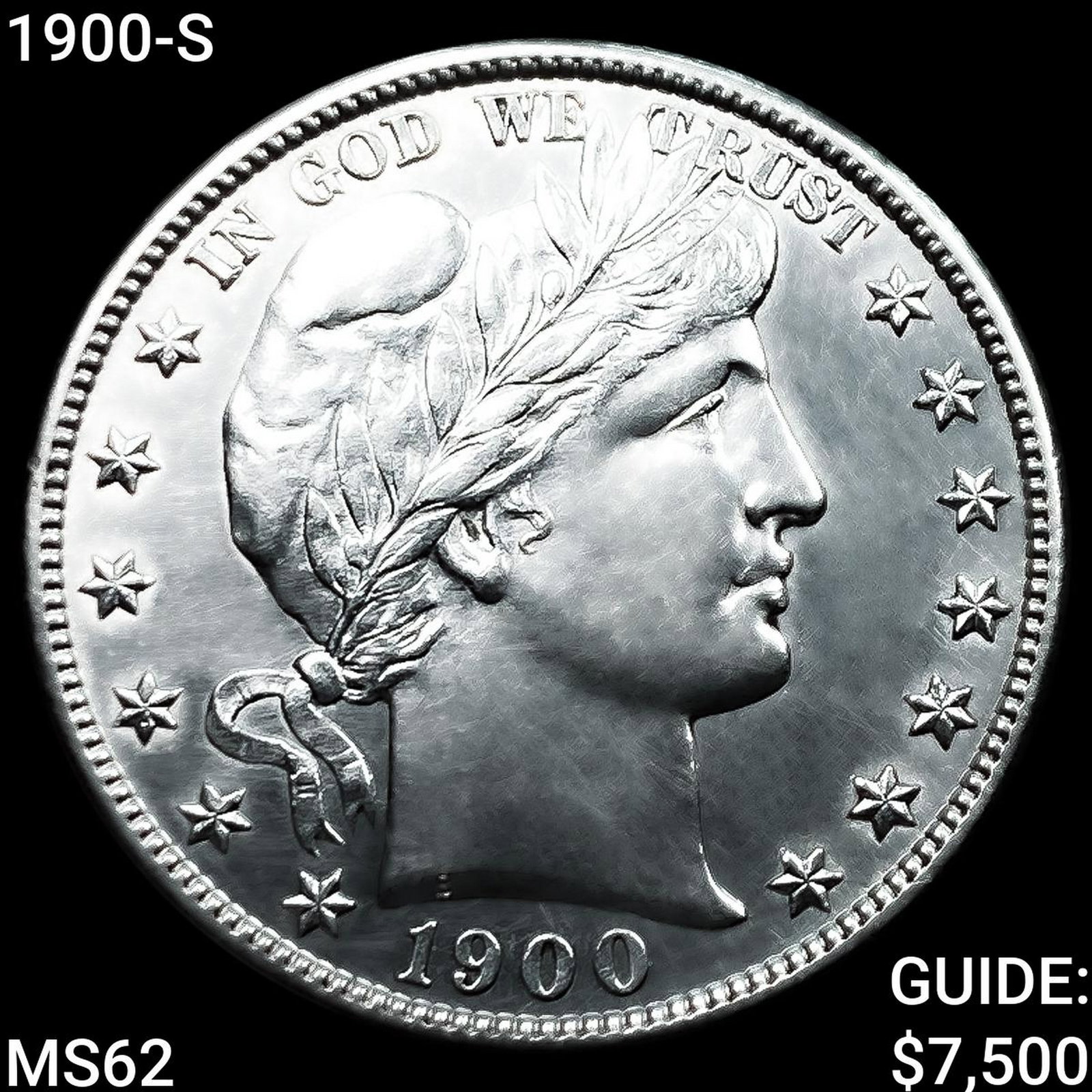 1900-S Barber Half Dollar UNCIRCULATED: 1900-S Barber Half Dollar UNCIRCULATED