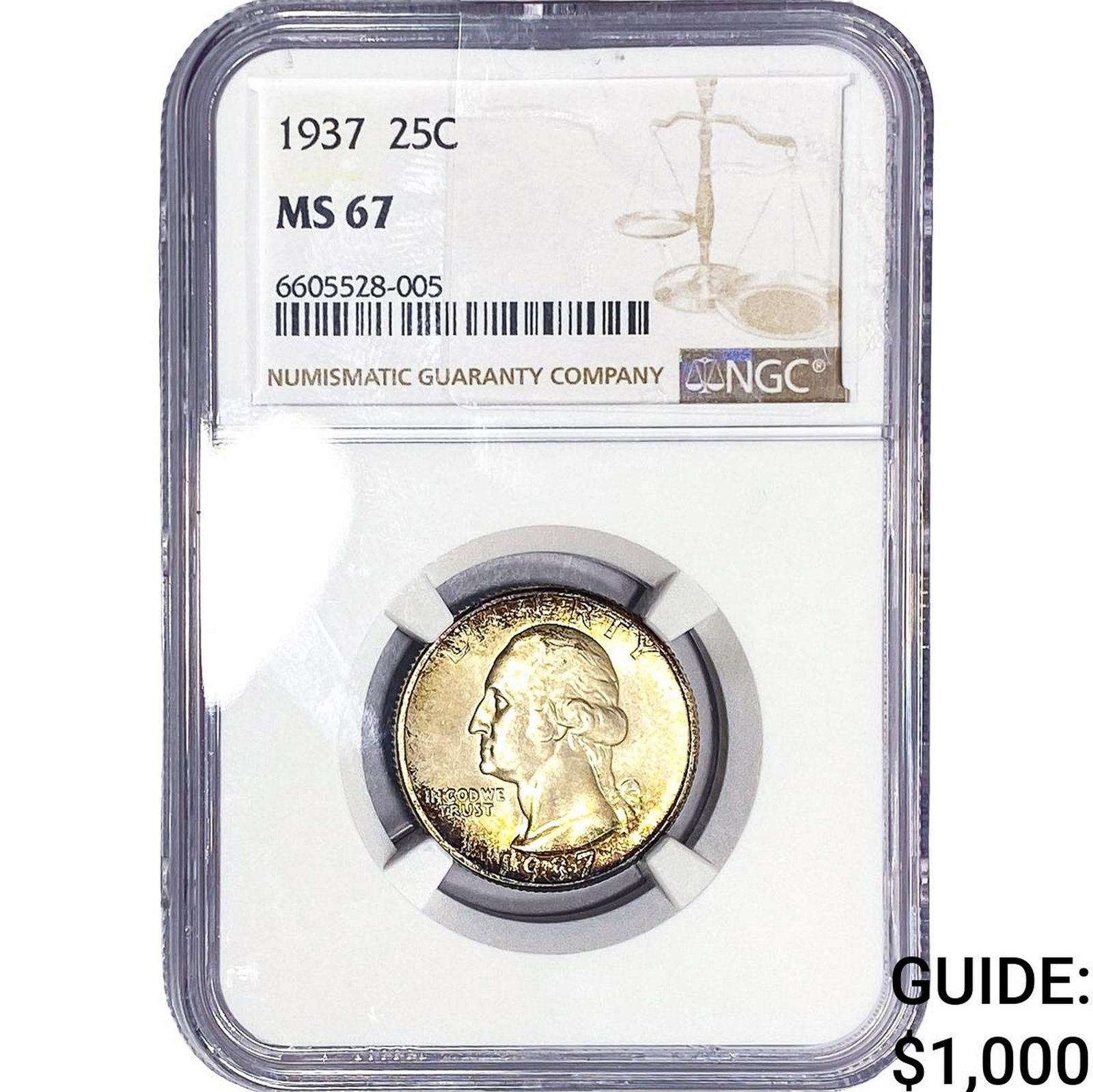 1937 Washington Silver Quarter NGC MS67: 1937 Washington Silver Quarter NGC MS67