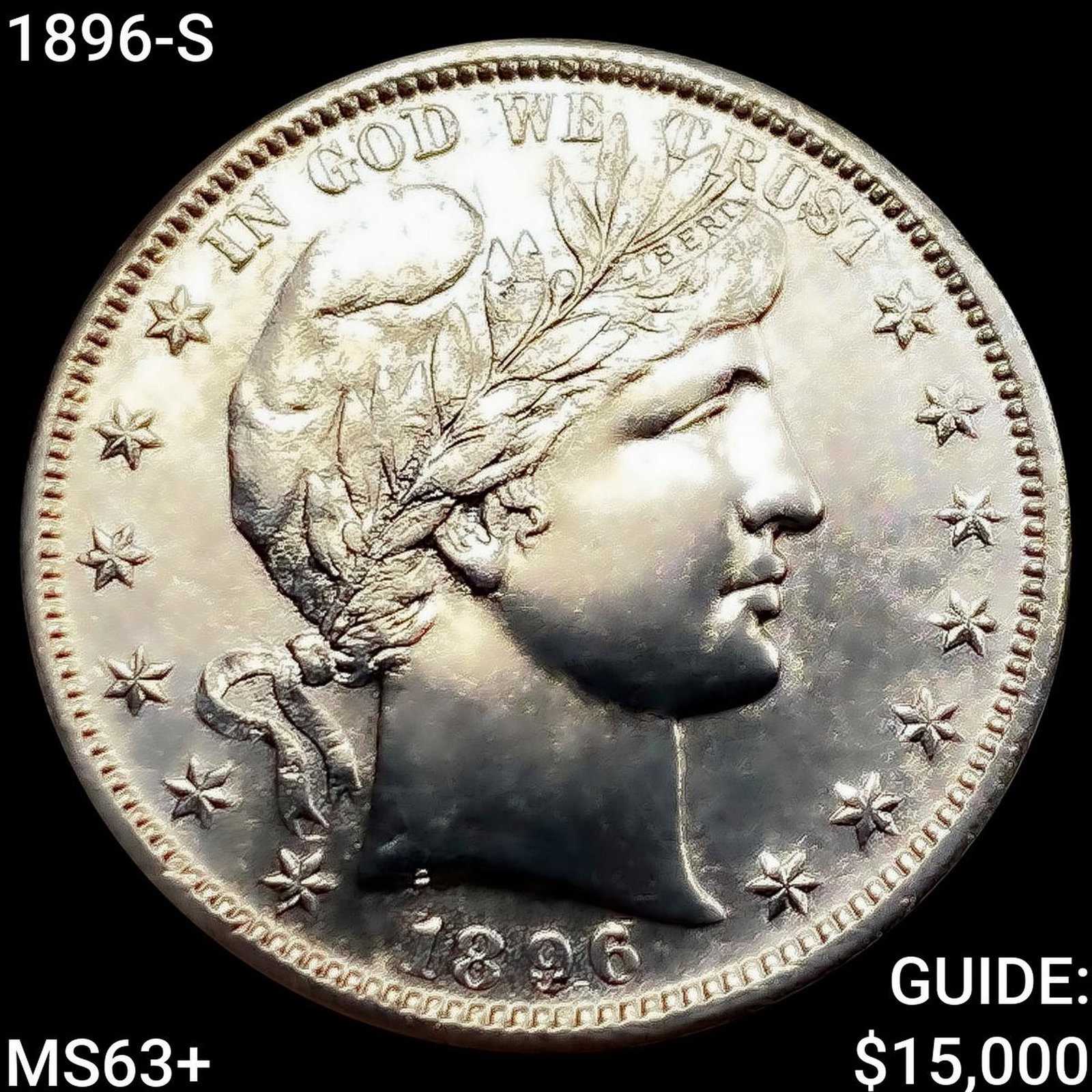 1896-S Barber Half Dollar CHOICE BU+: 1896-S Barber Half Dollar CHOICE BU+