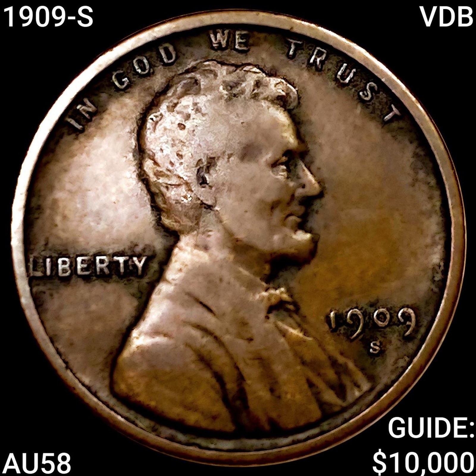 1909-S VDB Wheat Cent CHOICE AU: 1909-S VDB Wheat Cent CHOICE AU