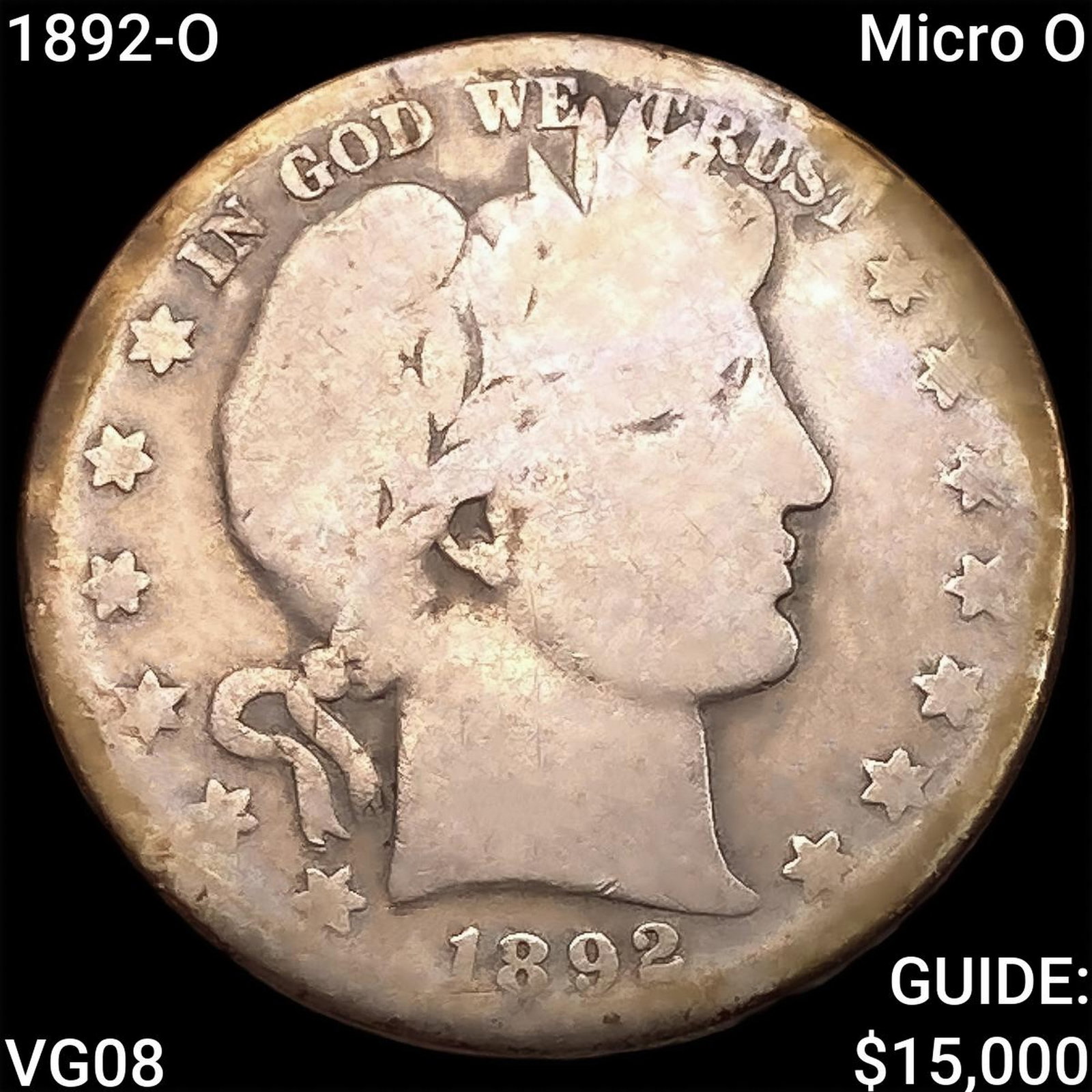 1892-O Micro O Barber Half Dollar NICELY CIRCULATED: 1892-O Micro O Barber Half Dollar NICELY CIRCULATED