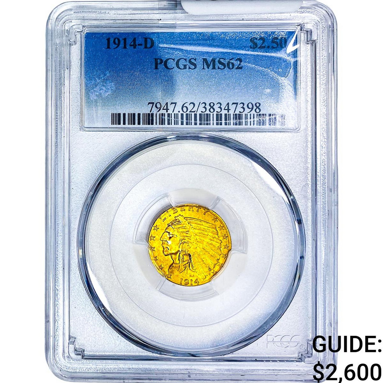 1914-D $2.50 Gold Quarter Eagle PCGS MS62: 1914-D $2.50 Gold Quarter Eagle PCGS MS62
