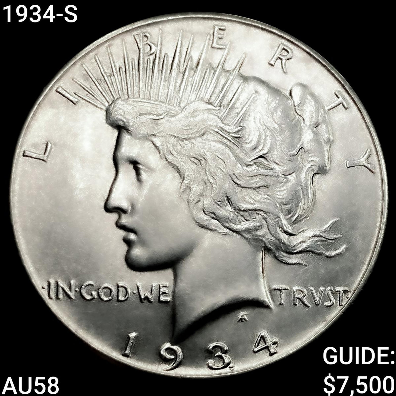 1934-S Silver Peace Dollar CHOICE AU: 1934-S Silver Peace Dollar CHOICE AU