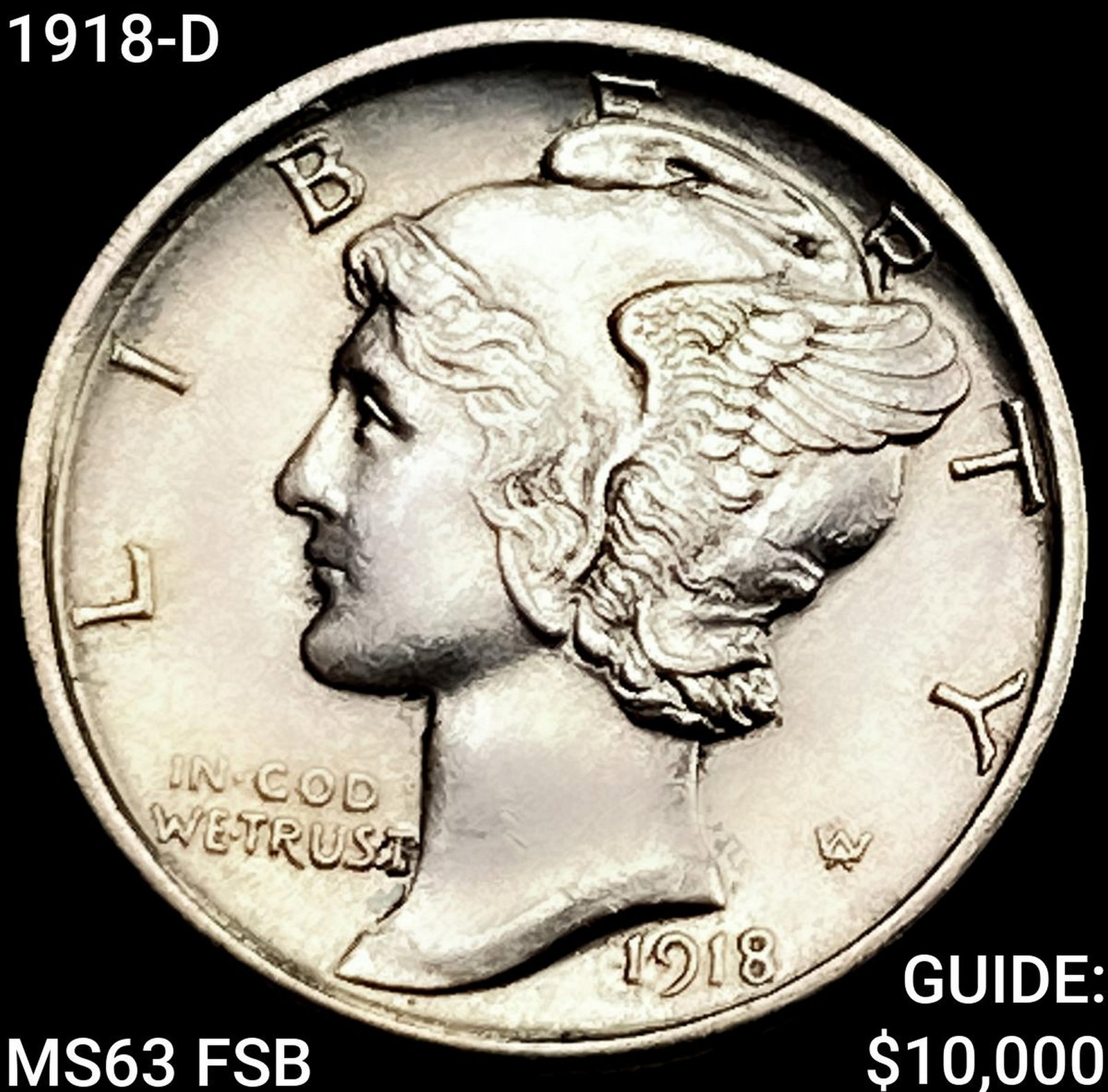 1918-D Mercury Dime CHOICE BU FSB: 1918-D Mercury Dime CHOICE BU FSB