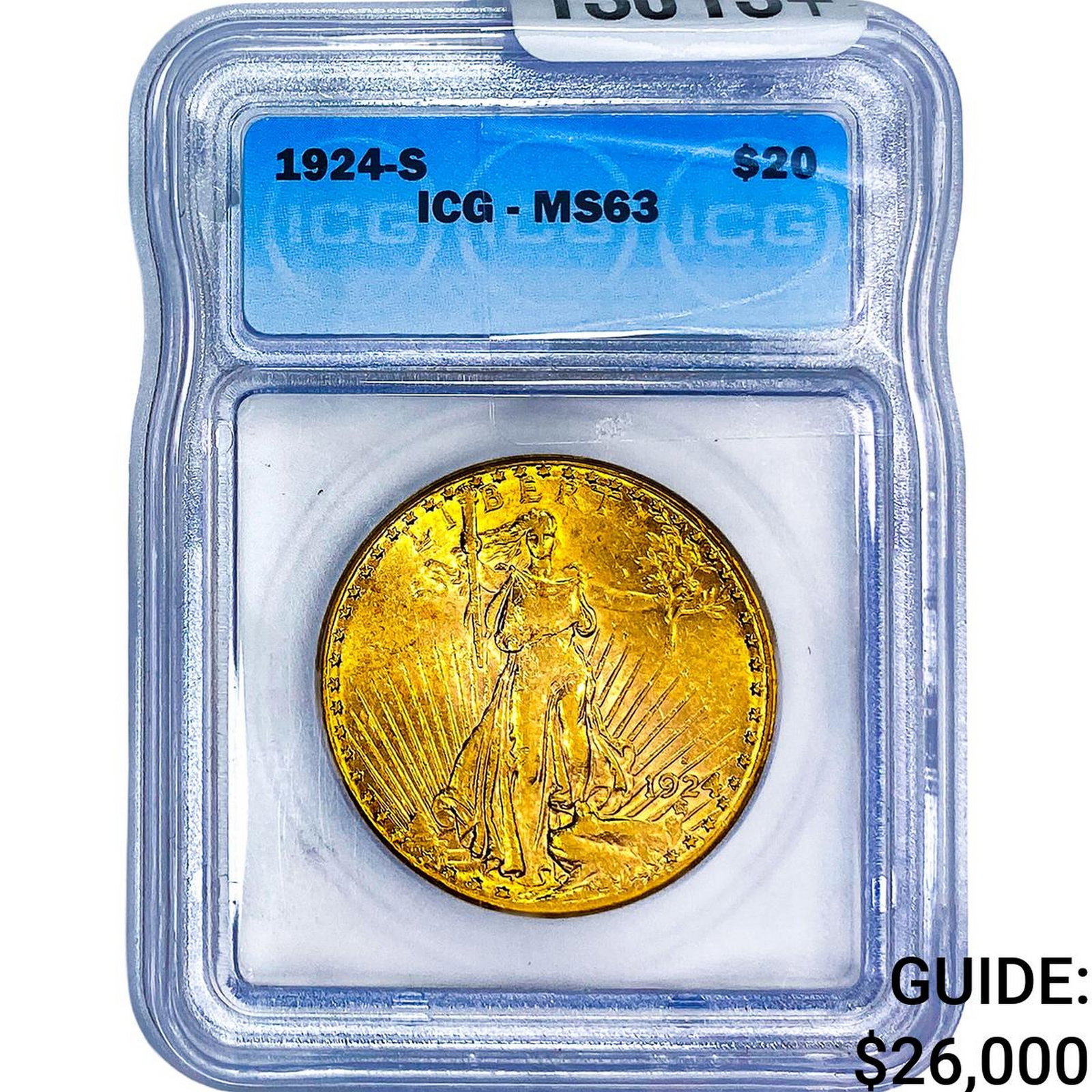 1924-S $20 Gold Double Eagle ICG MS63: 1924-S $20 Gold Double Eagle ICG MS63