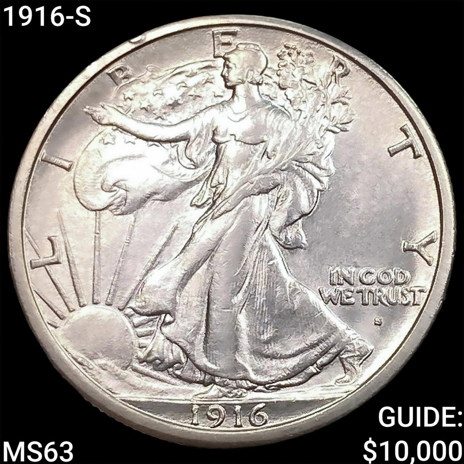 1916-S Walking Liberty Half Dollar CHOICE BU: 1916-S Walking Liberty Half Dollar CHOICE BU