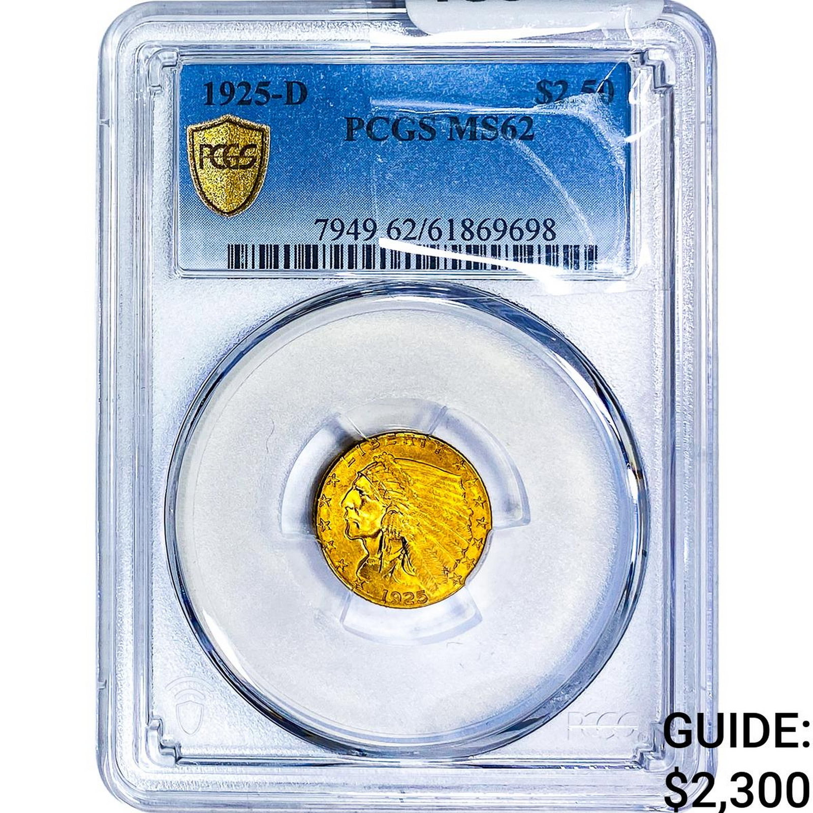 1925-D $2.50 Gold Quarter Eagle PCGS MS62: 1925-D $2.50 Gold Quarter Eagle PCGS MS62