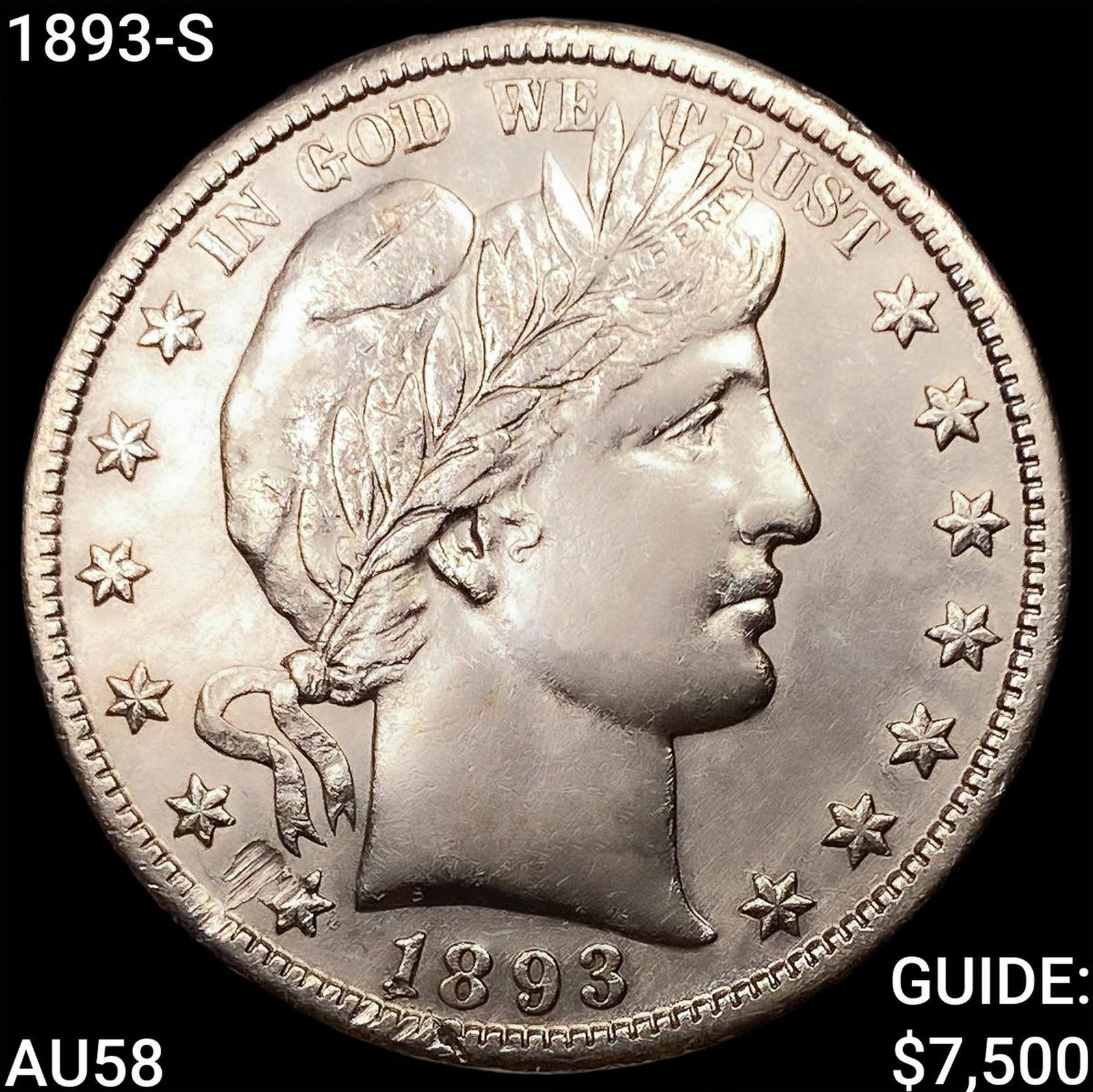 1893-S Barber Half Dollar CHOICE AU: 1893-S Barber Half Dollar CHOICE AU