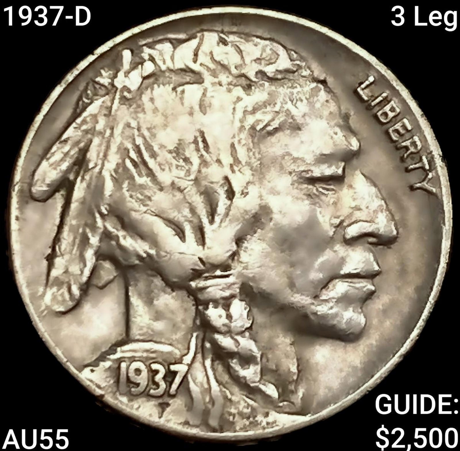 1937-D 3 Leg Buffalo Nickel HIGH GRADE: 1937-D 3 Leg Buffalo Nickel HIGH GRADE