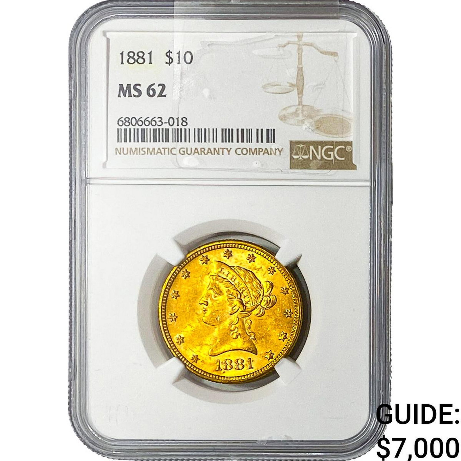 1881 $10 Gold Eagle NGC MS62: 1881 $10 Gold Eagle NGC MS62