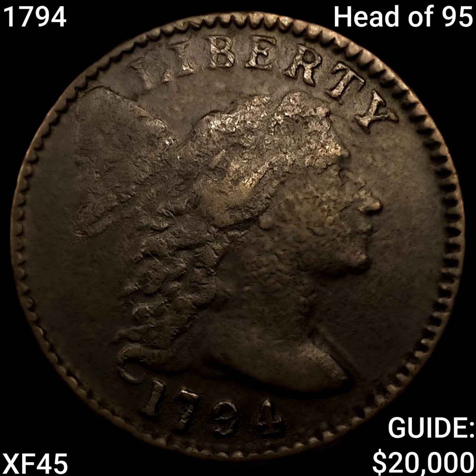 1794 Head of 95 Liberty Cap Large Cent NEARLY UNCIRCULATED: 1794 Head of 95 Liberty Cap Large Cent NEARLY UNCIRCULATED