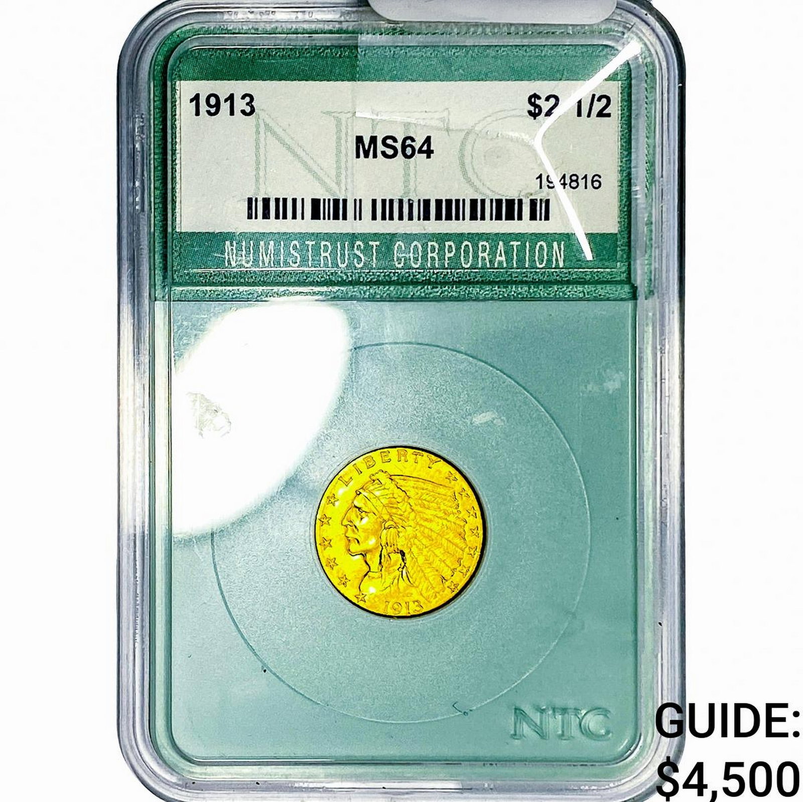 1913 $2.50 Gold Quarter Eagle NTC MS64: 1913 $2.50 Gold Quarter Eagle NTC MS64