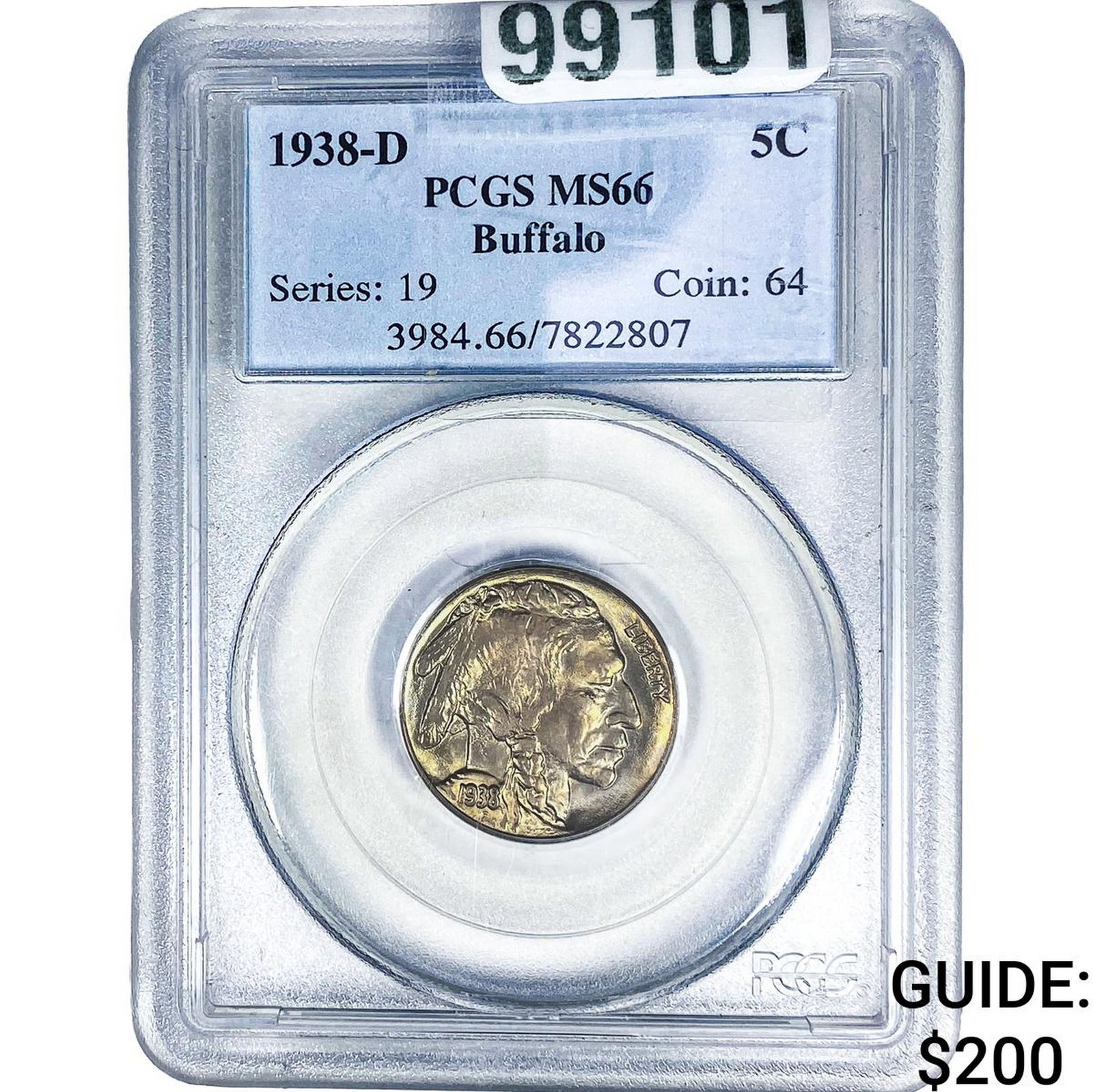 1938-D Buffalo Nickel PCGS MS66: 1938-D Buffalo Nickel PCGS MS66