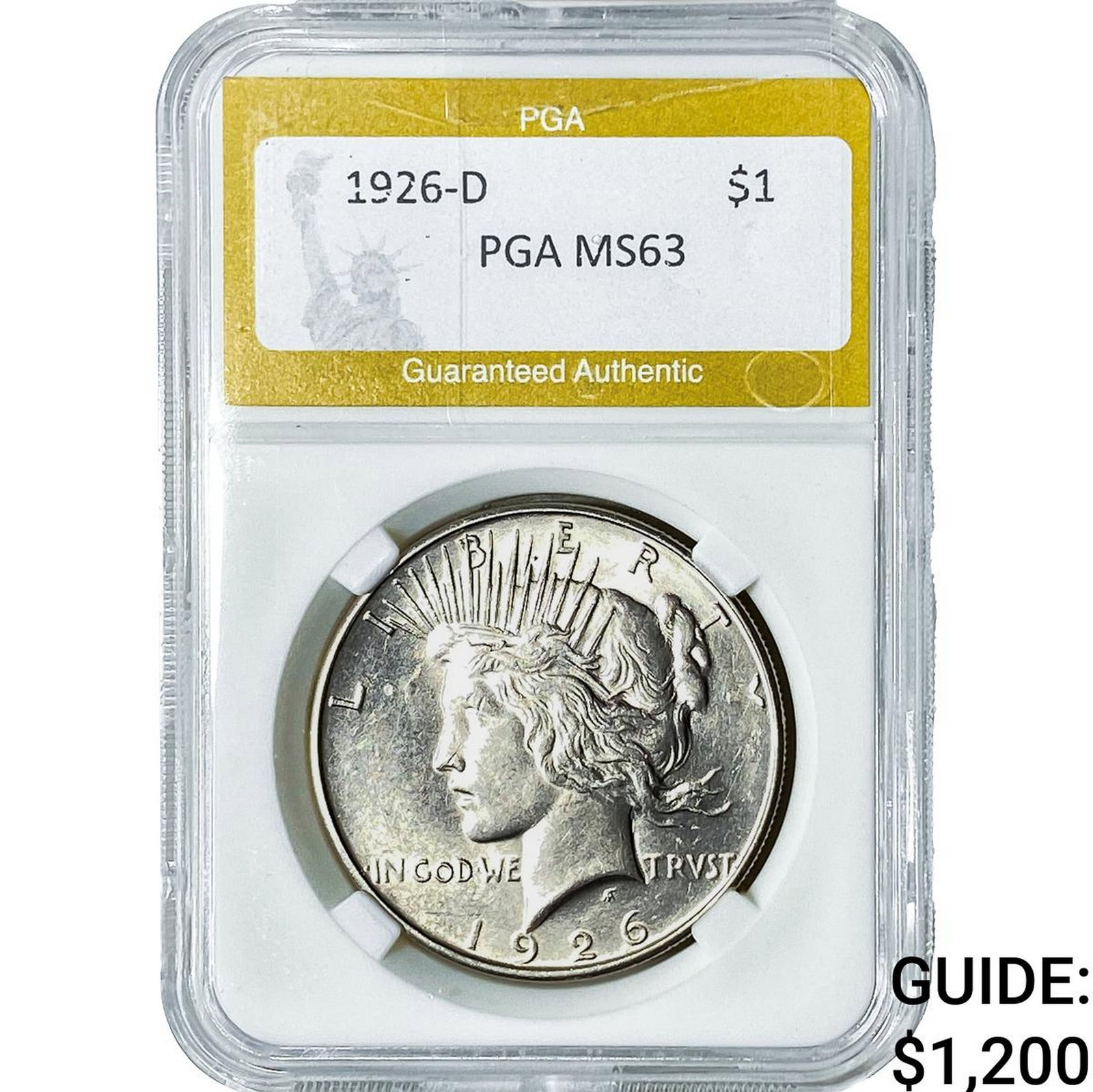 1926-D Silver Peace Dollar PGA MS63: 1926-D Silver Peace Dollar PGA MS63