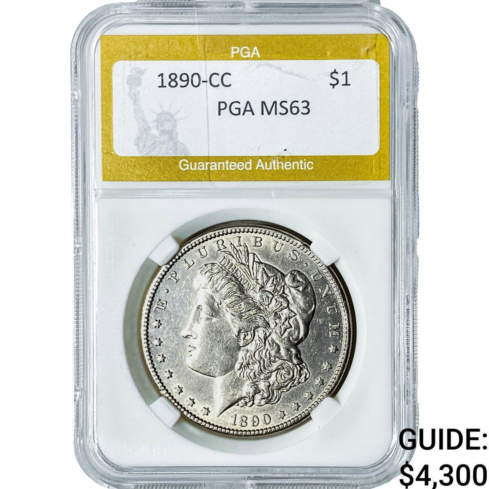 1890-CC Morgan Silver Dollar PGA MS63: 1890-CC Morgan Silver Dollar PGA MS63