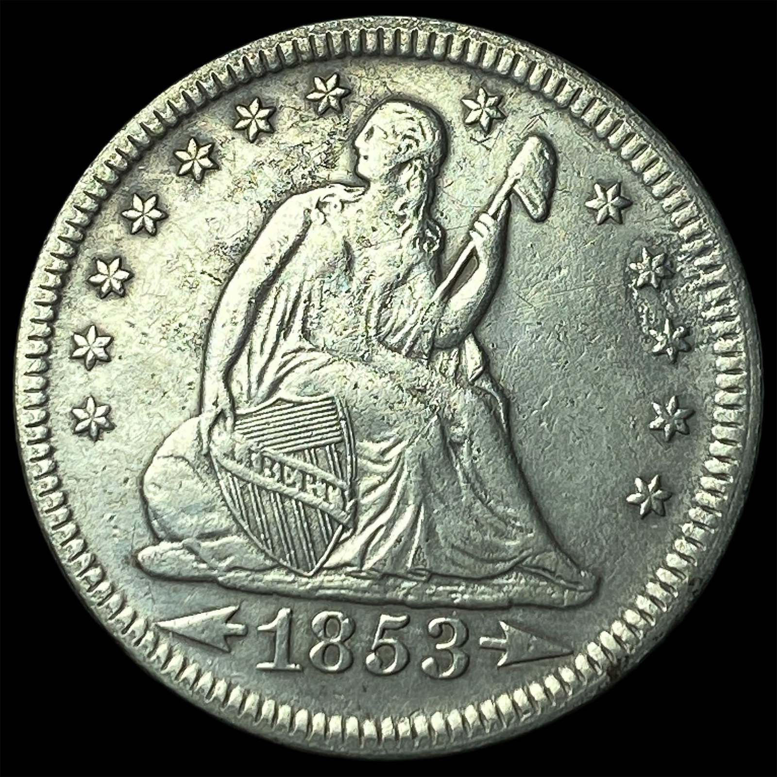 1853 Arrows Seated Liberty Quarter CLOSELY UNCIRCULATED: 1853 Arrows Seated Liberty Quarter CLOSELY UNCIRCULATED