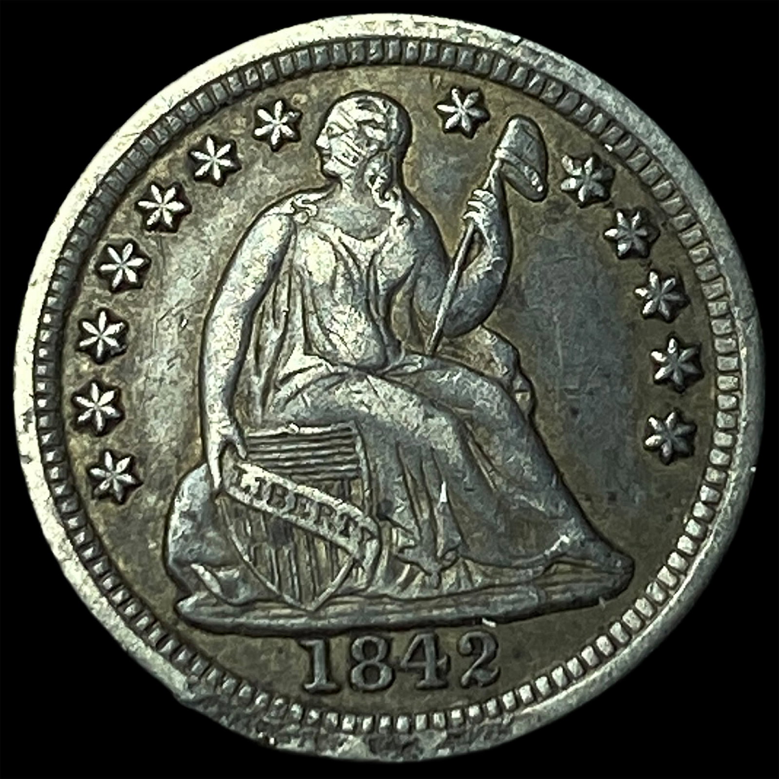 1842 Silver Half Dime CLOSELY UNCIRCULATED: 1842 Silver Half Dime CLOSELY UNCIRCULATED