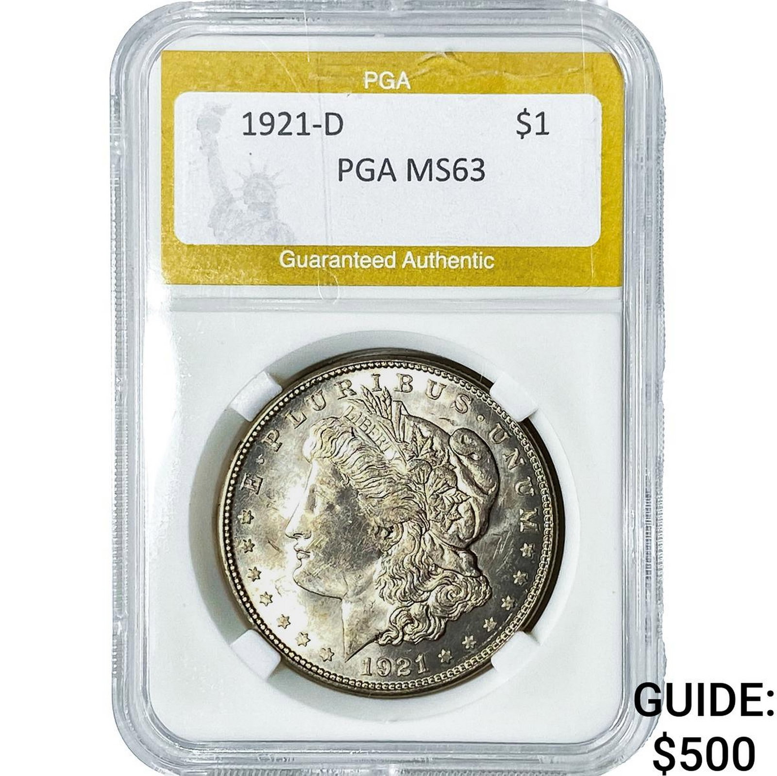 1921-D Morgan Silver Dollar PGA MS63: 1921-D Morgan Silver Dollar PGA MS63