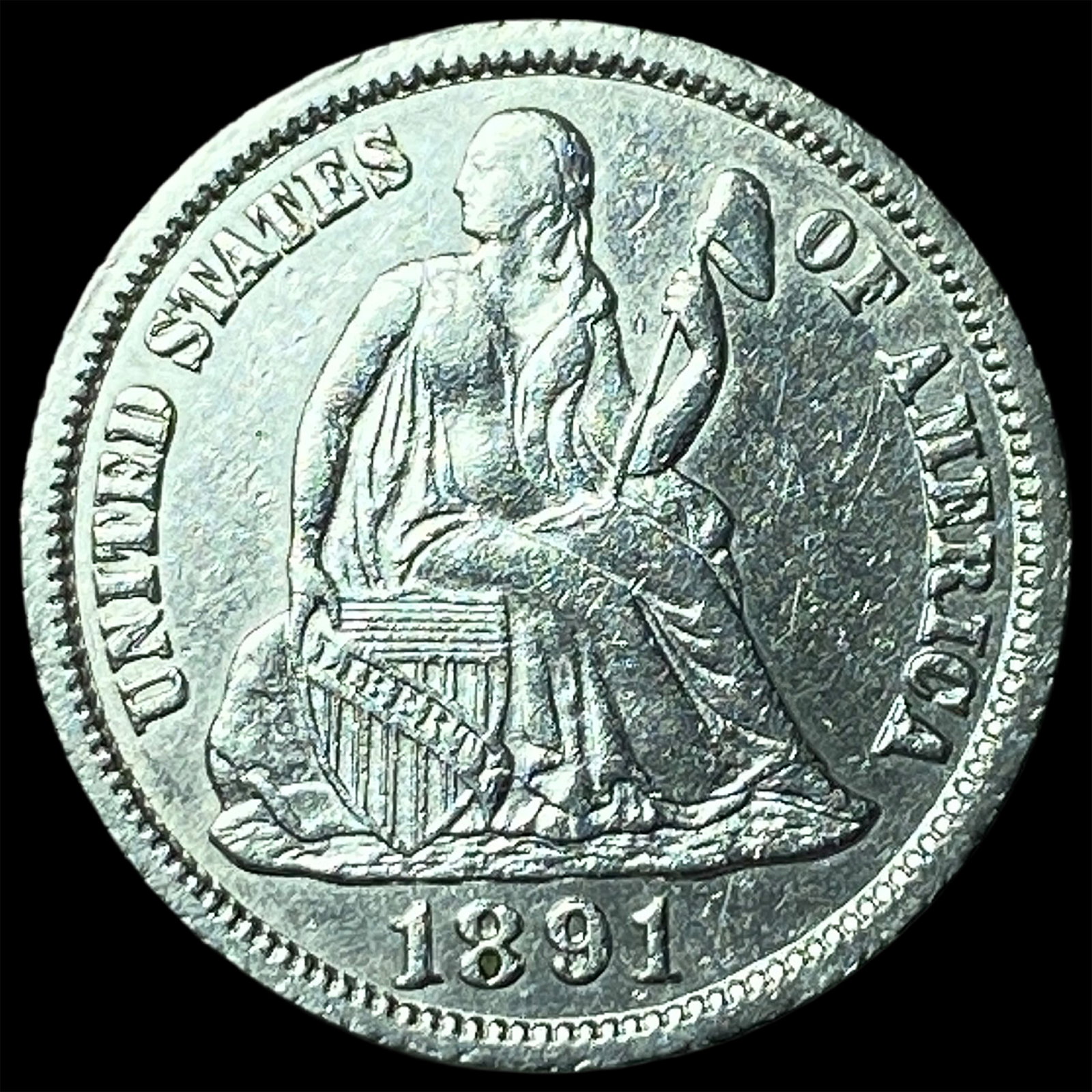 1891-S Silver Seated Liberty Dime CLOSELY UNCIRCULATED: 1891-S Silver Seated Liberty Dime CLOSELY UNCIRCULATED
