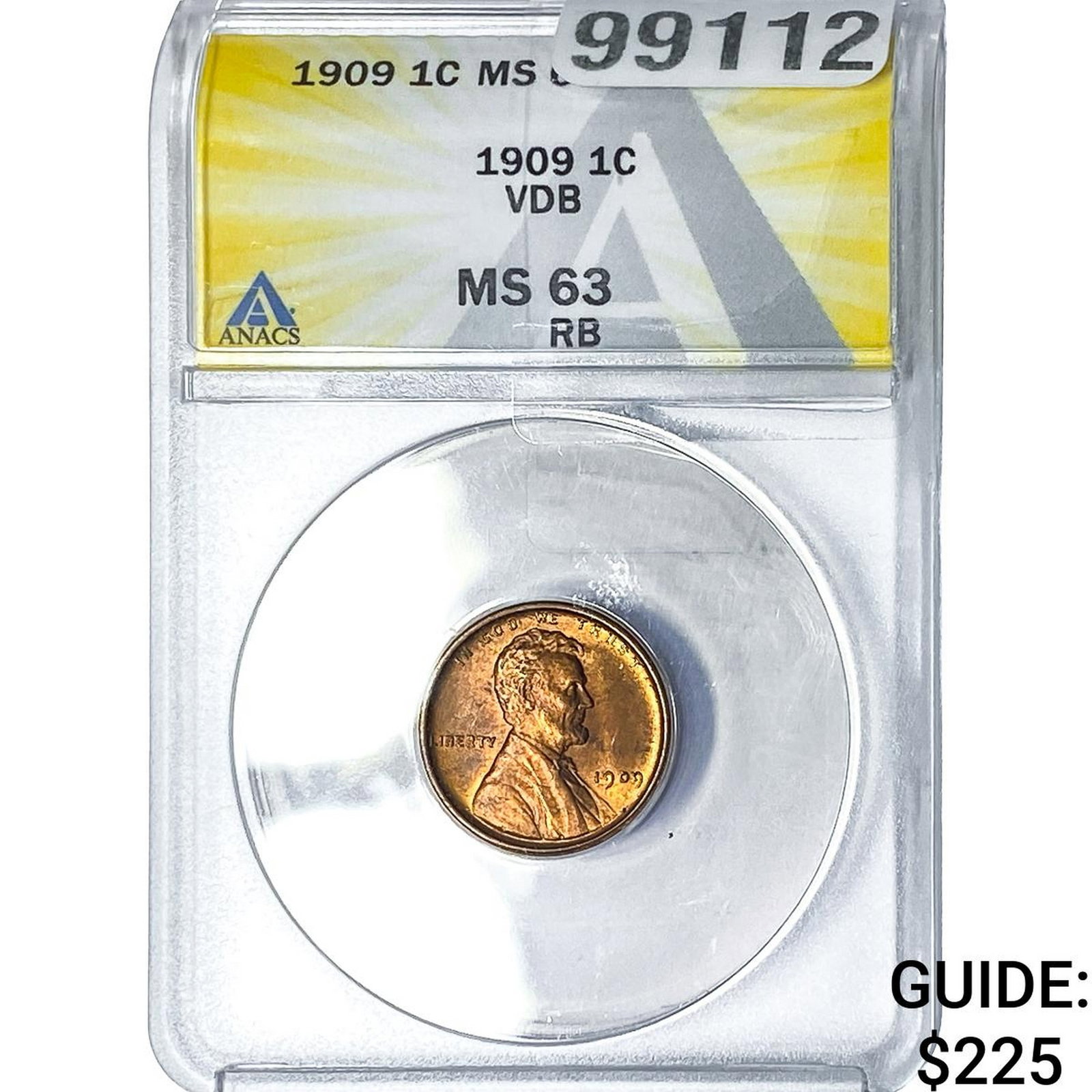 1909 VDB Wheat Cent ANACS MS63 RB: 1909 VDB Wheat Cent ANACS MS63 RB
