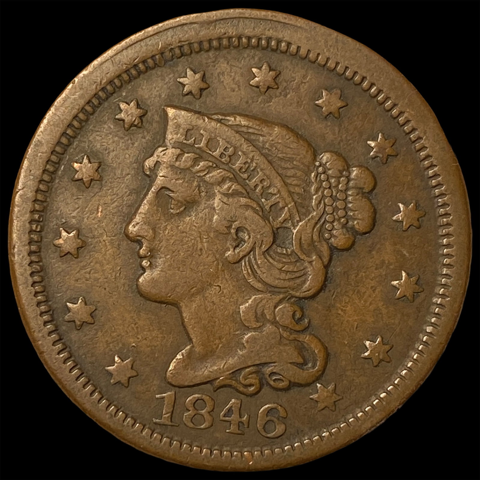 1846 Braided Hair Large Cent NEARLY UNCIRCULATED: 1846 Braided Hair Large Cent NEARLY UNCIRCULATED