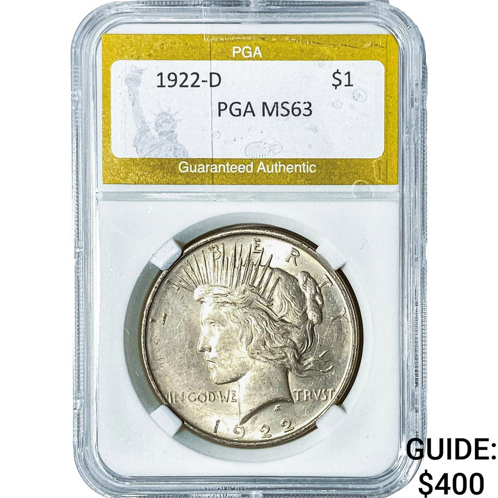 1922-D Silver Peace Dollar PGA MS63: 1922-D Silver Peace Dollar PGA MS63
