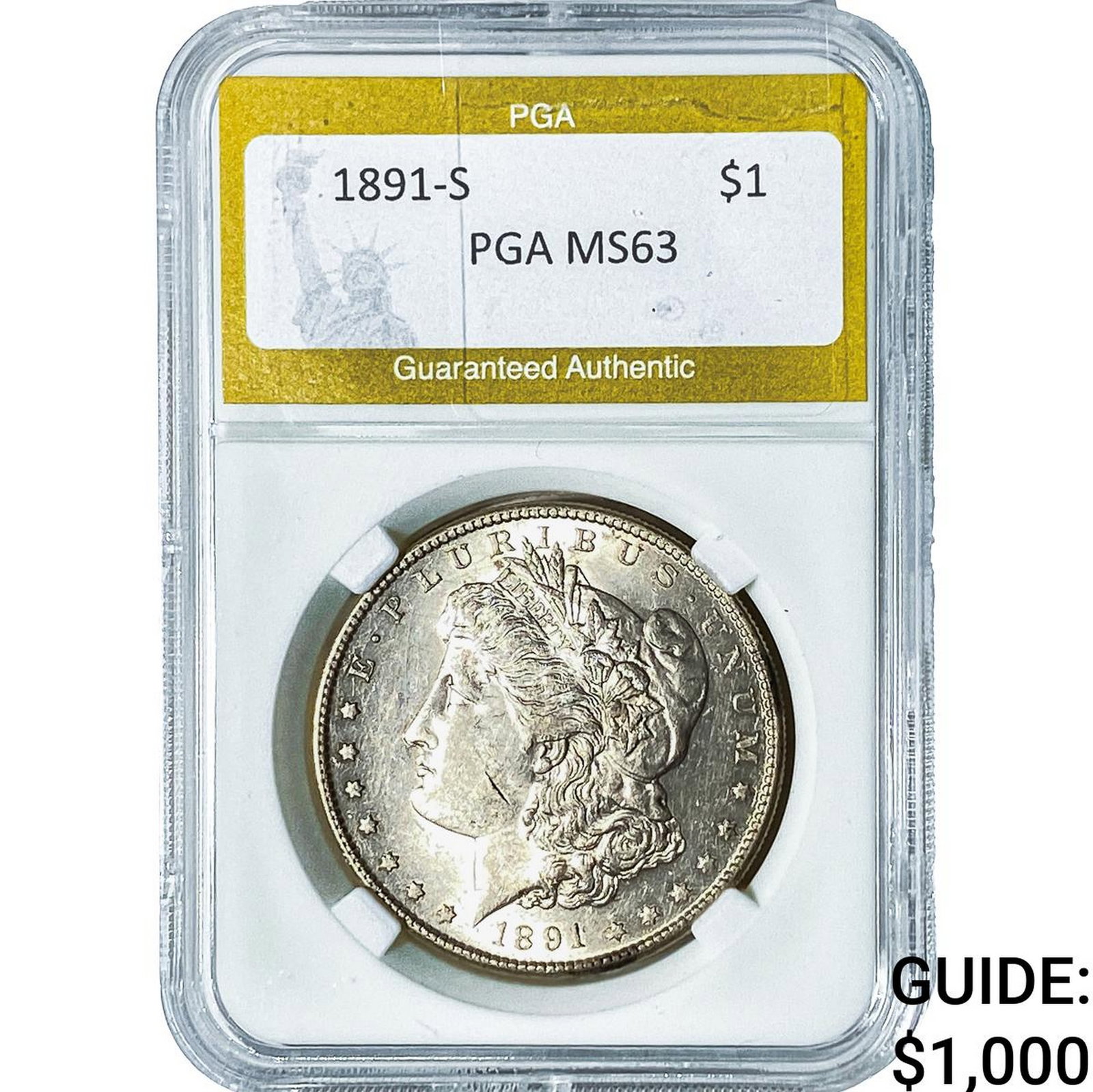 1891-S Morgan Silver Dollar PGA MS63: 1891-S Morgan Silver Dollar PGA MS63