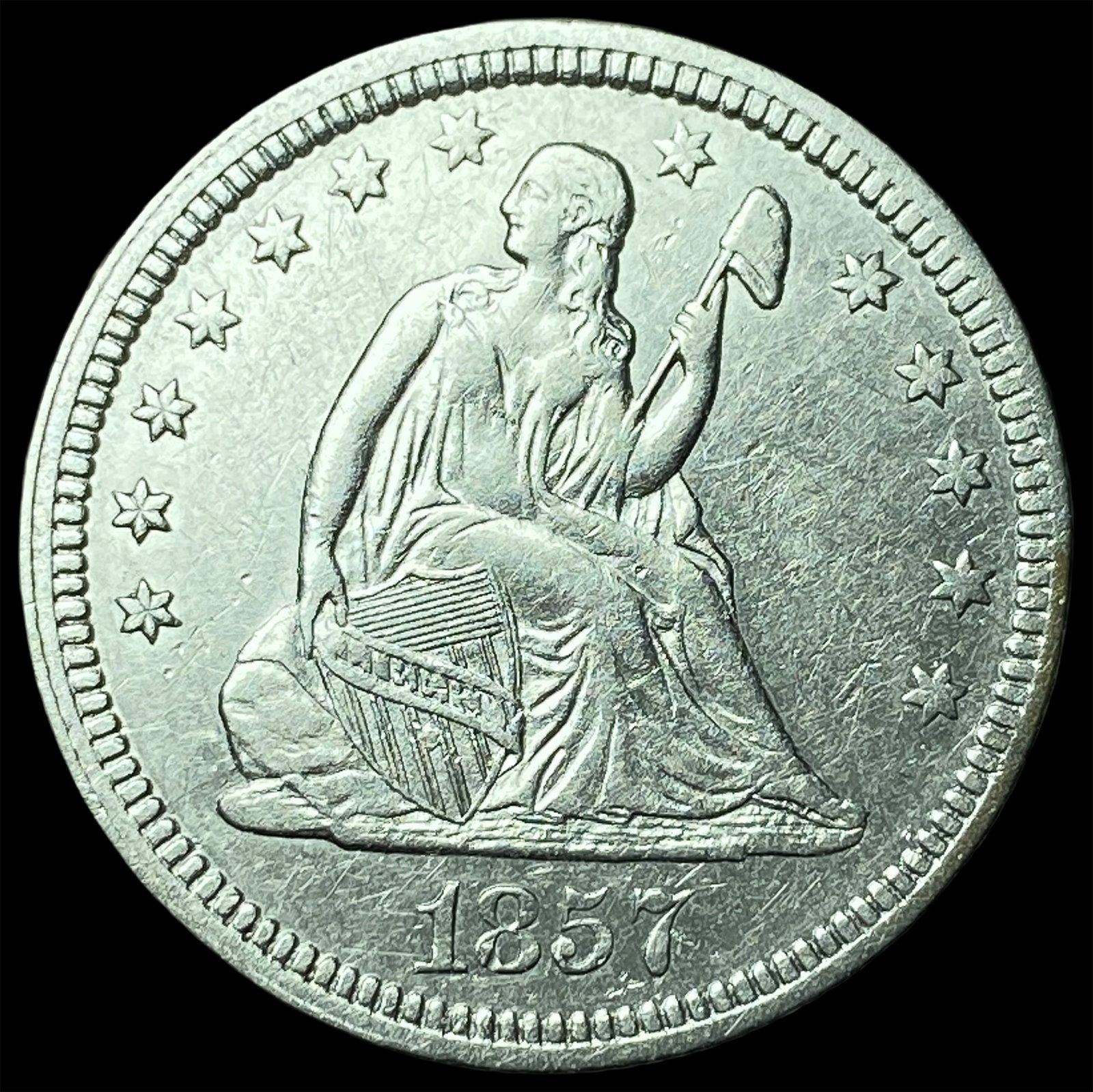 1857 Silver Seated Liberty Quarter UNCIRCULATED: 1857 Silver Seated Liberty Quarter UNCIRCULATED