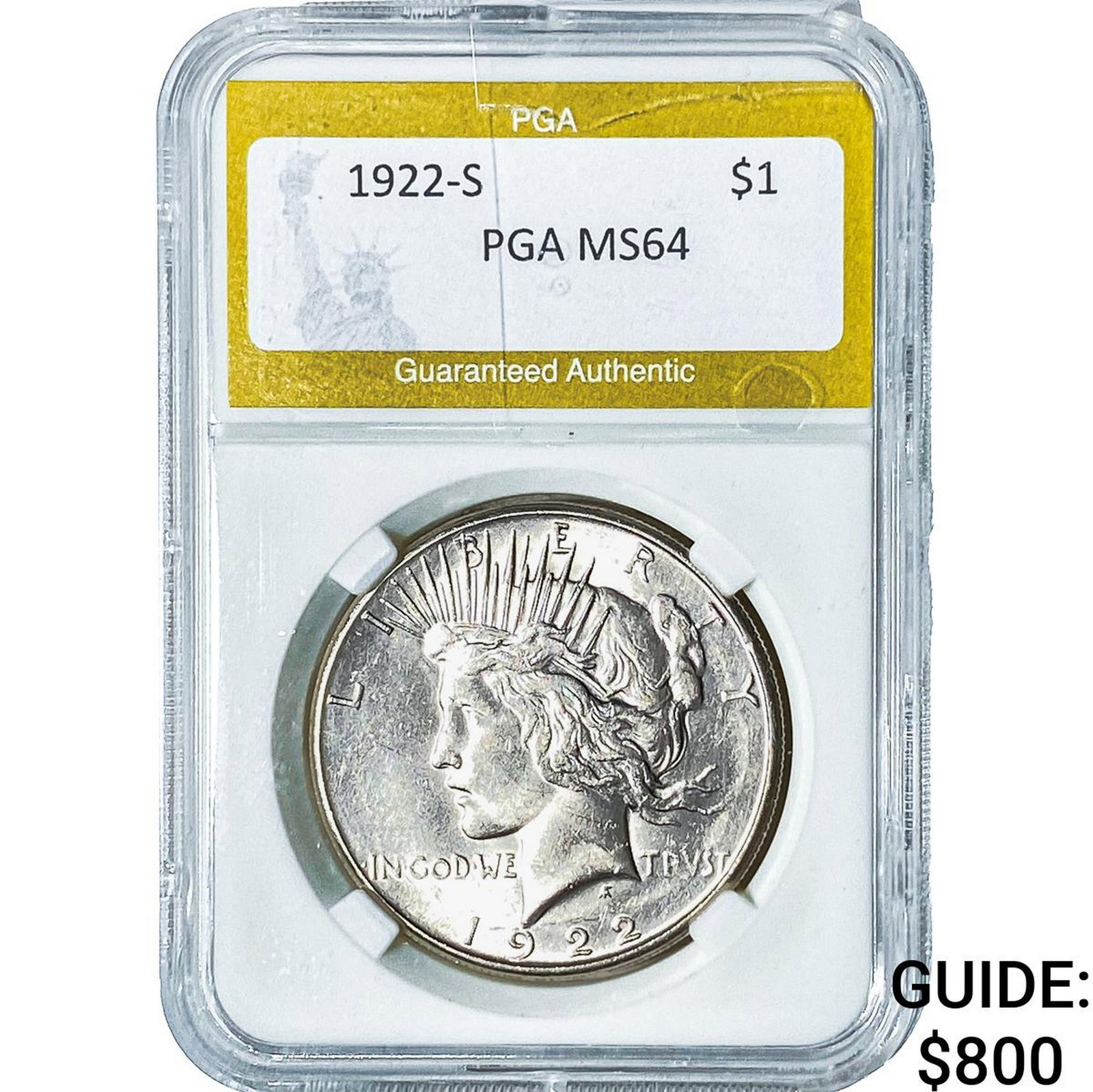 1922-S Silver Peace Dollar PGA MS64: 1922-S Silver Peace Dollar PGA MS64