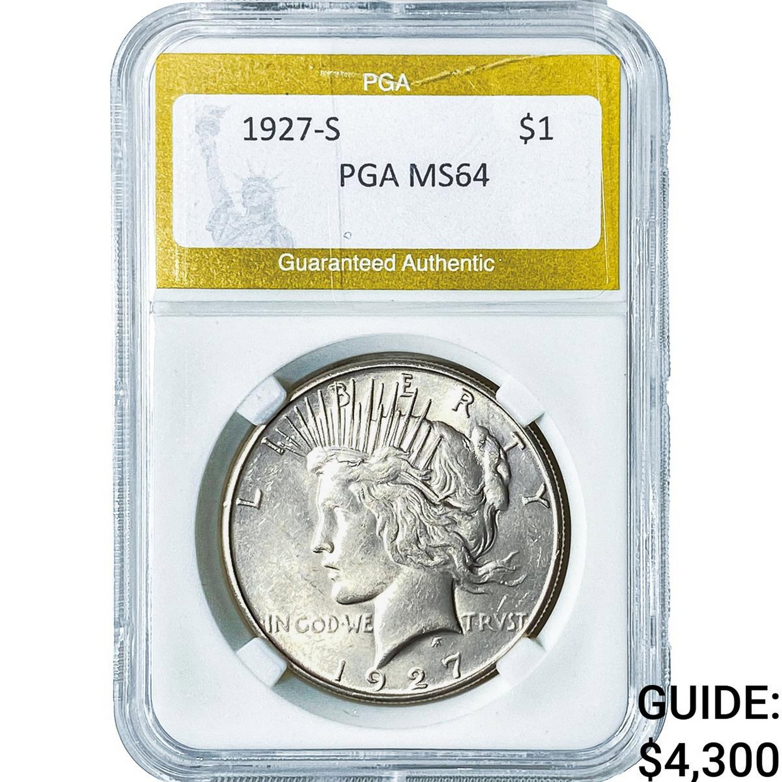 1927-S Silver Peace Dollar PGA MS64: 1927-S Silver Peace Dollar PGA MS64