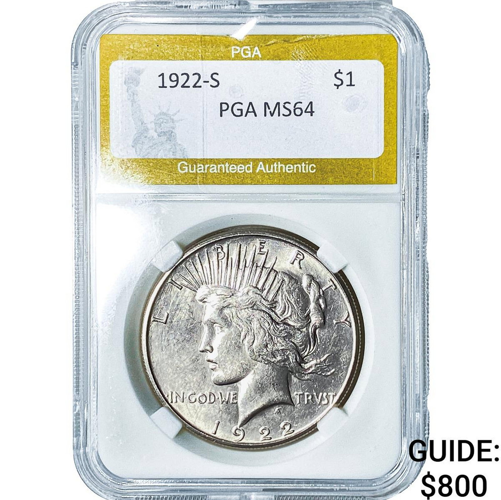 1922-S Silver Peace Dollar PGA MS64: 1922-S Silver Peace Dollar PGA MS64