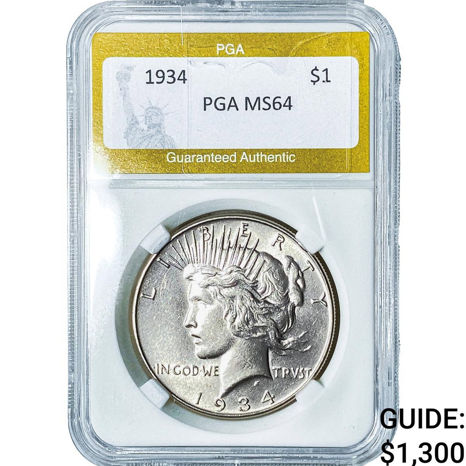 1934 Silver Peace Dollar PGA MS64: 1934 Silver Peace Dollar PGA MS64