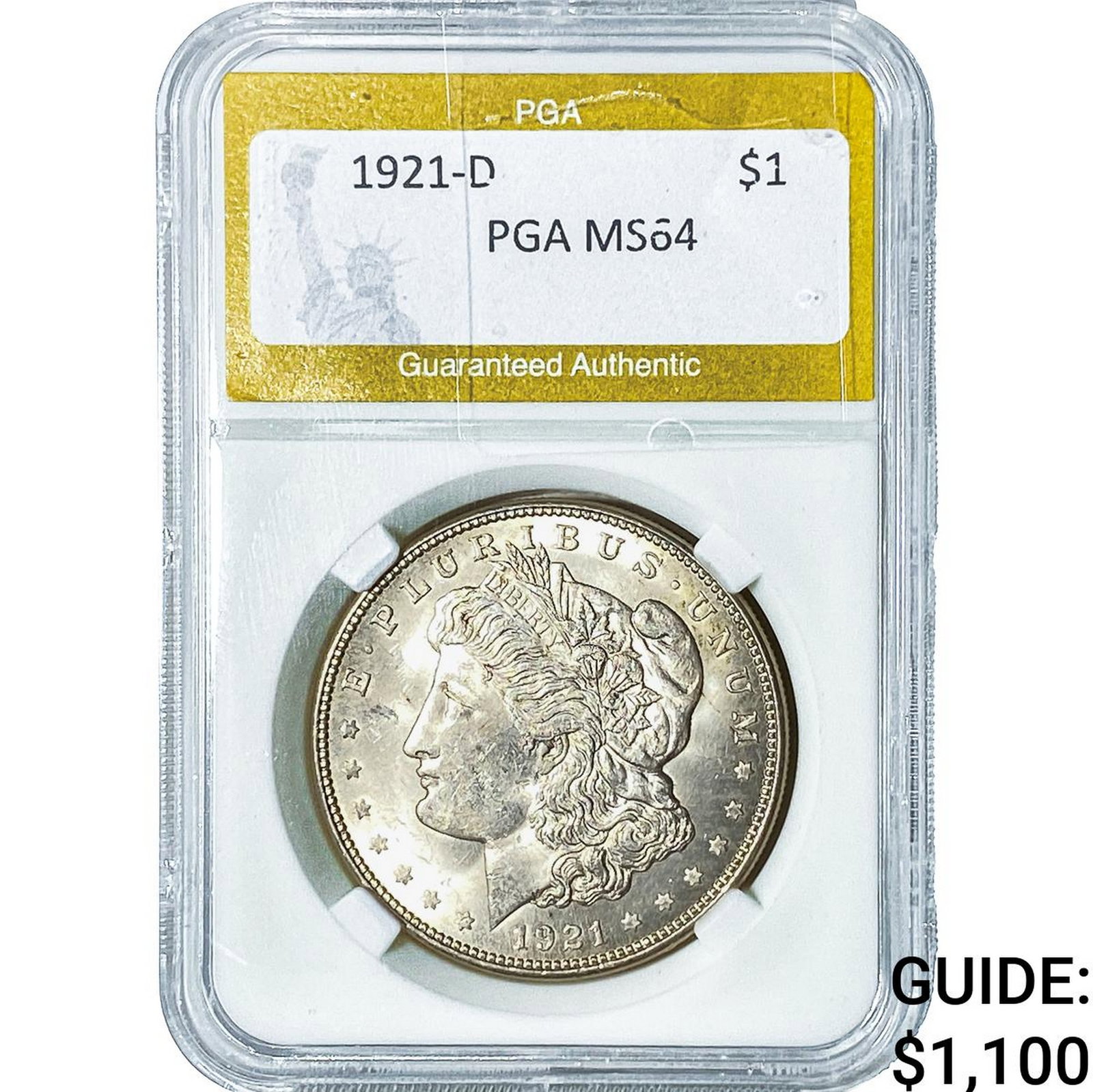 1921-D Morgan Silver Dollar PGA MS64: 1921-D Morgan Silver Dollar PGA MS64