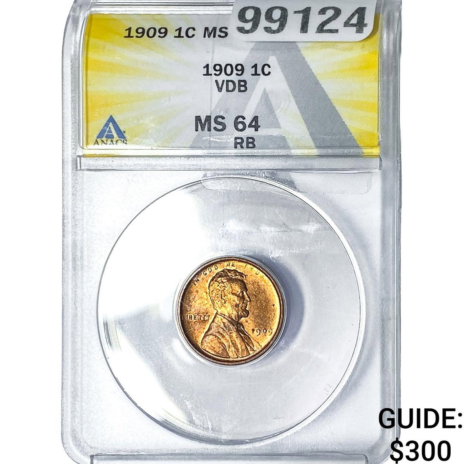 1909 VDB Wheat Cent ANACS MS65 RB: 1909 VDB Wheat Cent ANACS MS65 RB