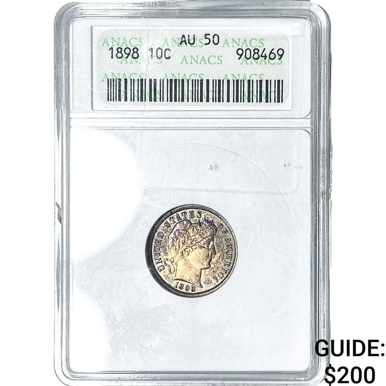 1898 Barber Dime ANACS AU50: 1898 Barber Dime ANACS AU50