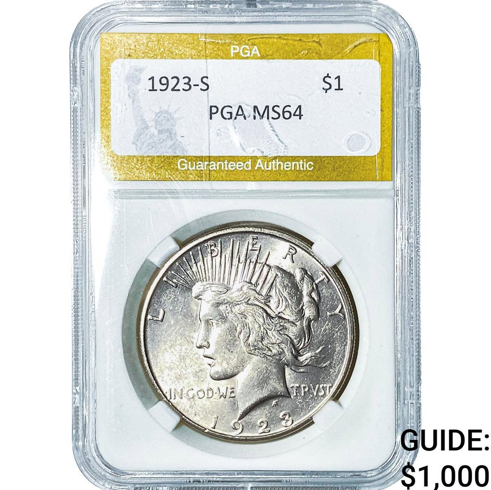 1923-S Silver Peace Dollar PGA MS64: 1923-S Silver Peace Dollar PGA MS64