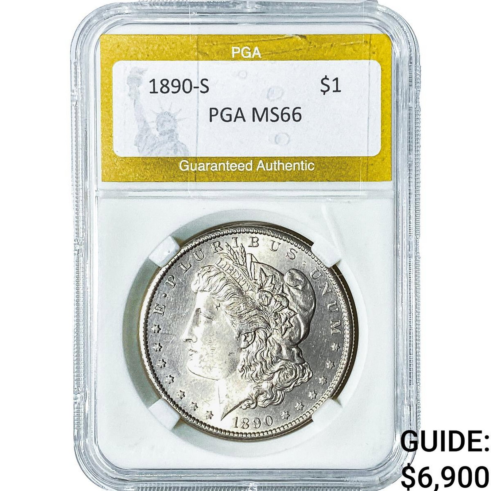 1890-S Morgan Silver Dollar PGA MS66: 1890-S Morgan Silver Dollar PGA MS66