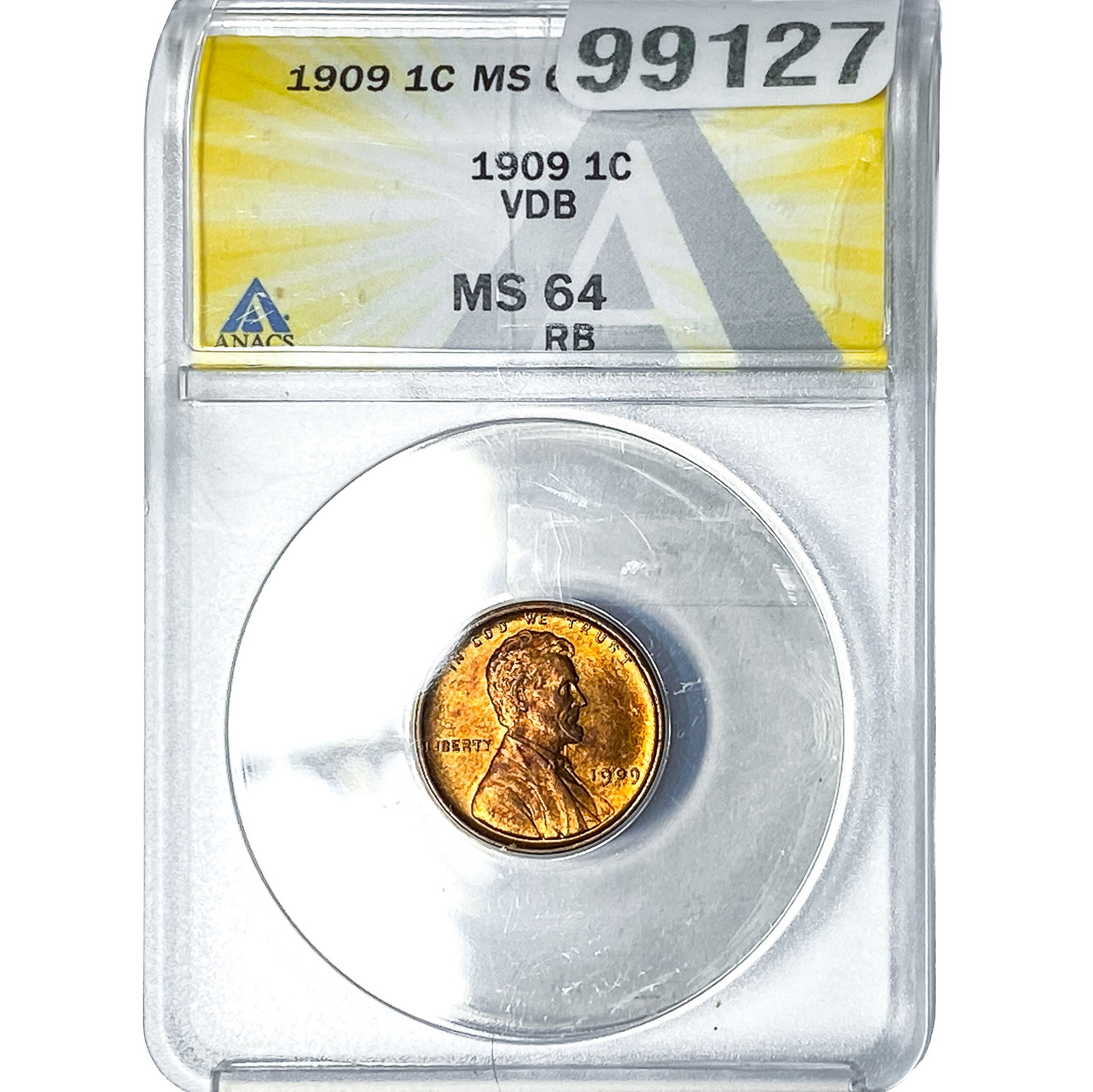 1909 VDB Wheat Cent ANACS MS64 RB (1 of 2)