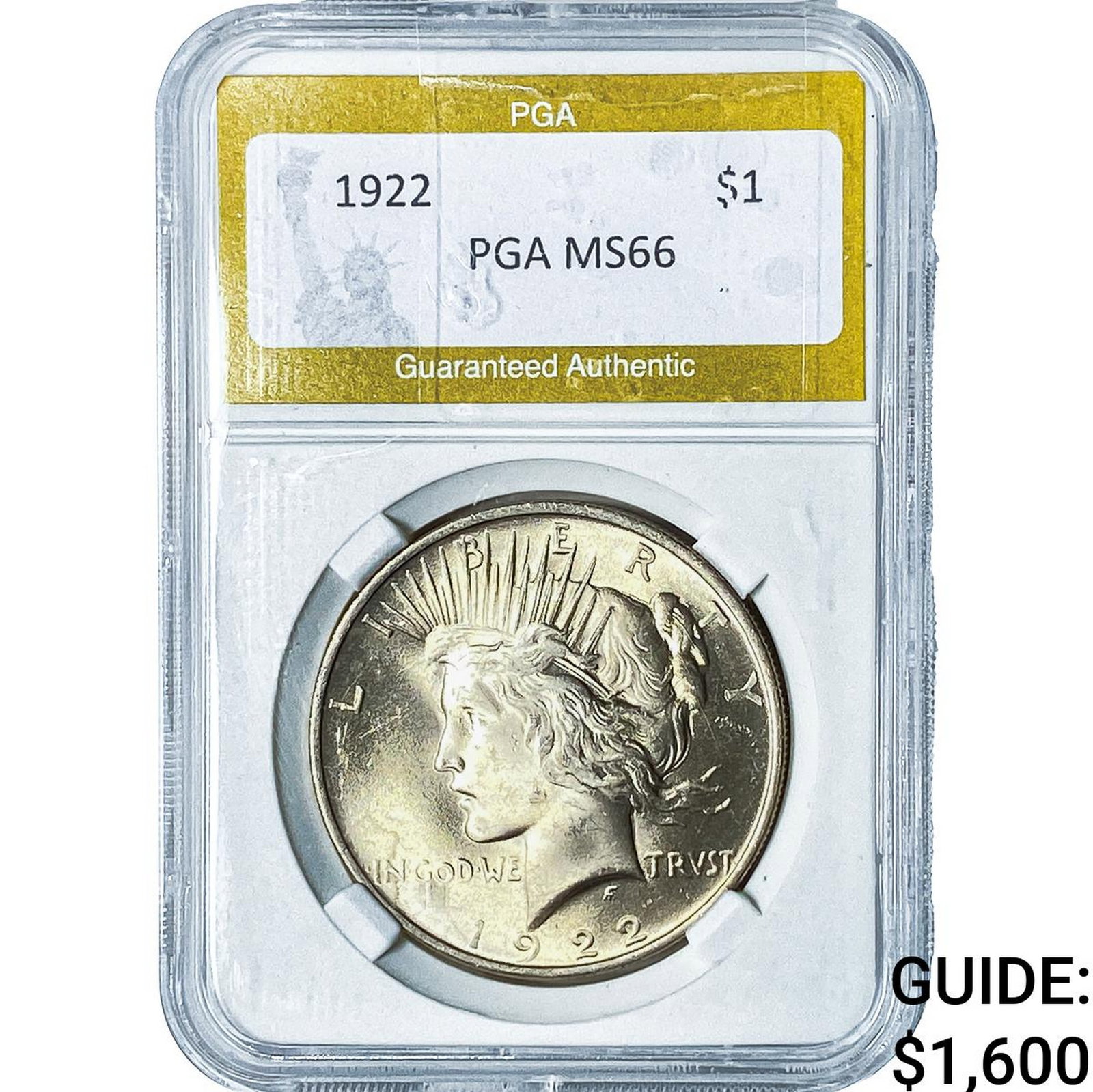 1922 Silver Peace Dollar PGA MS66: 1922 Silver Peace Dollar PGA MS66