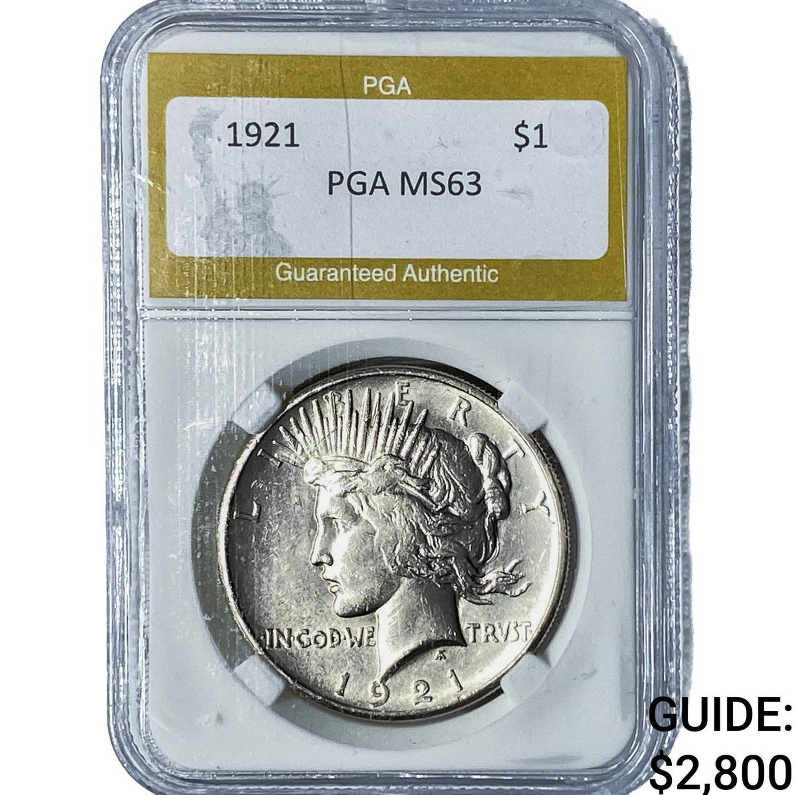 1921 Silver Peace Dollar PGA MS63: 1921 Silver Peace Dollar PGA MS63