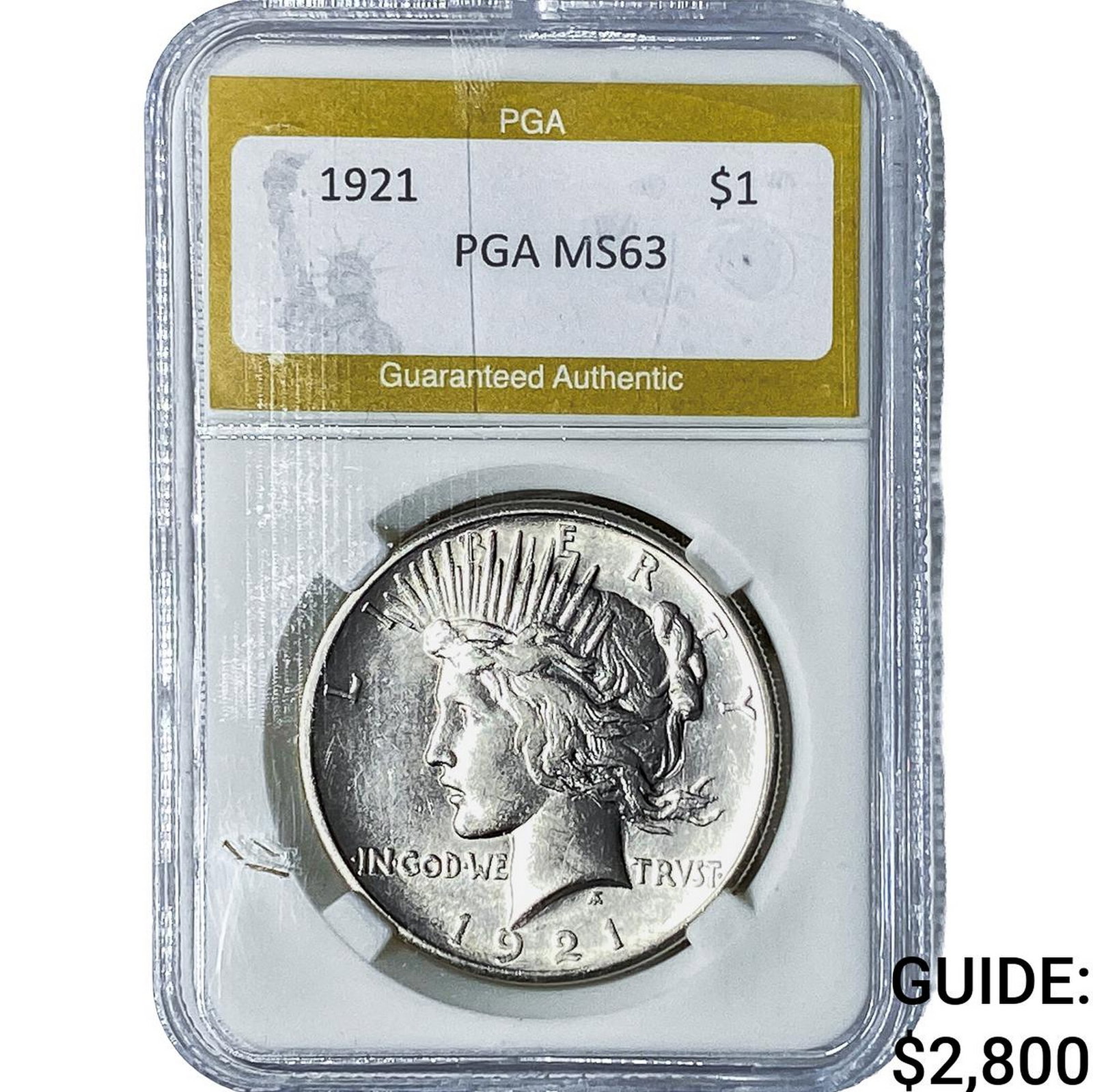 1921 Silver Peace Dollar PGA MS63: 1921 Silver Peace Dollar PGA MS63