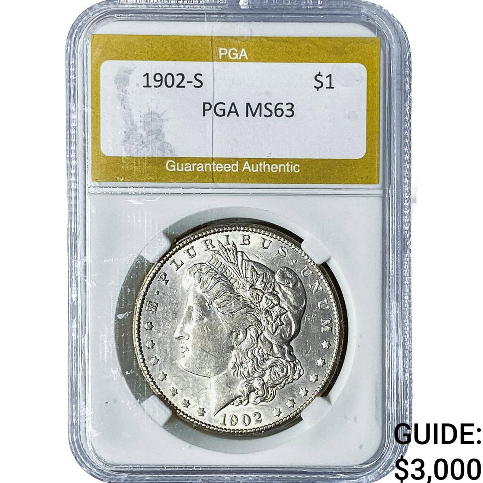 1902-S Morgan Silver Dollar PGA MS63: 1902-S Morgan Silver Dollar PGA MS63