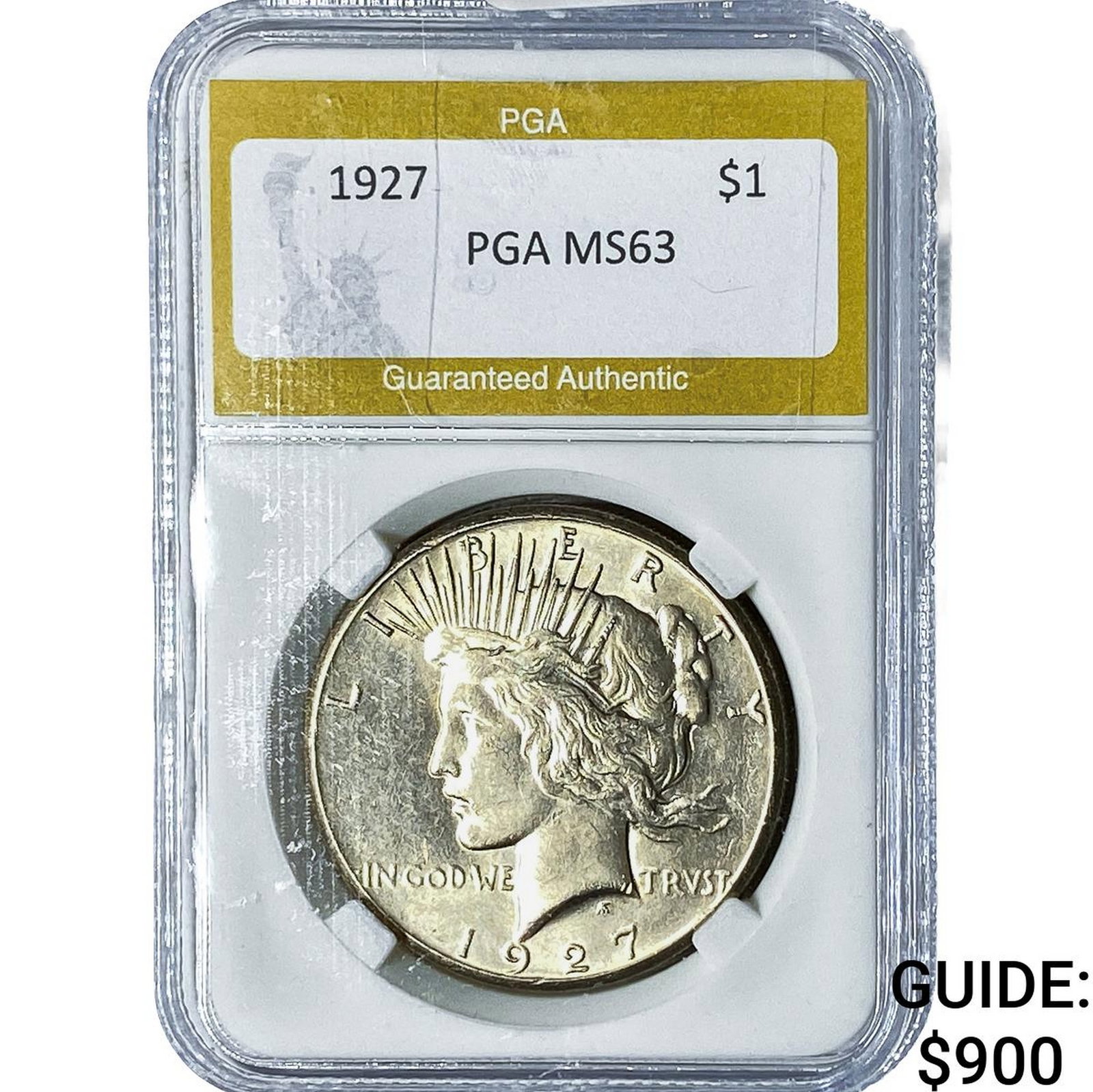 1927 Silver Peace Dollar PGA MS63: 1927 Silver Peace Dollar PGA MS63