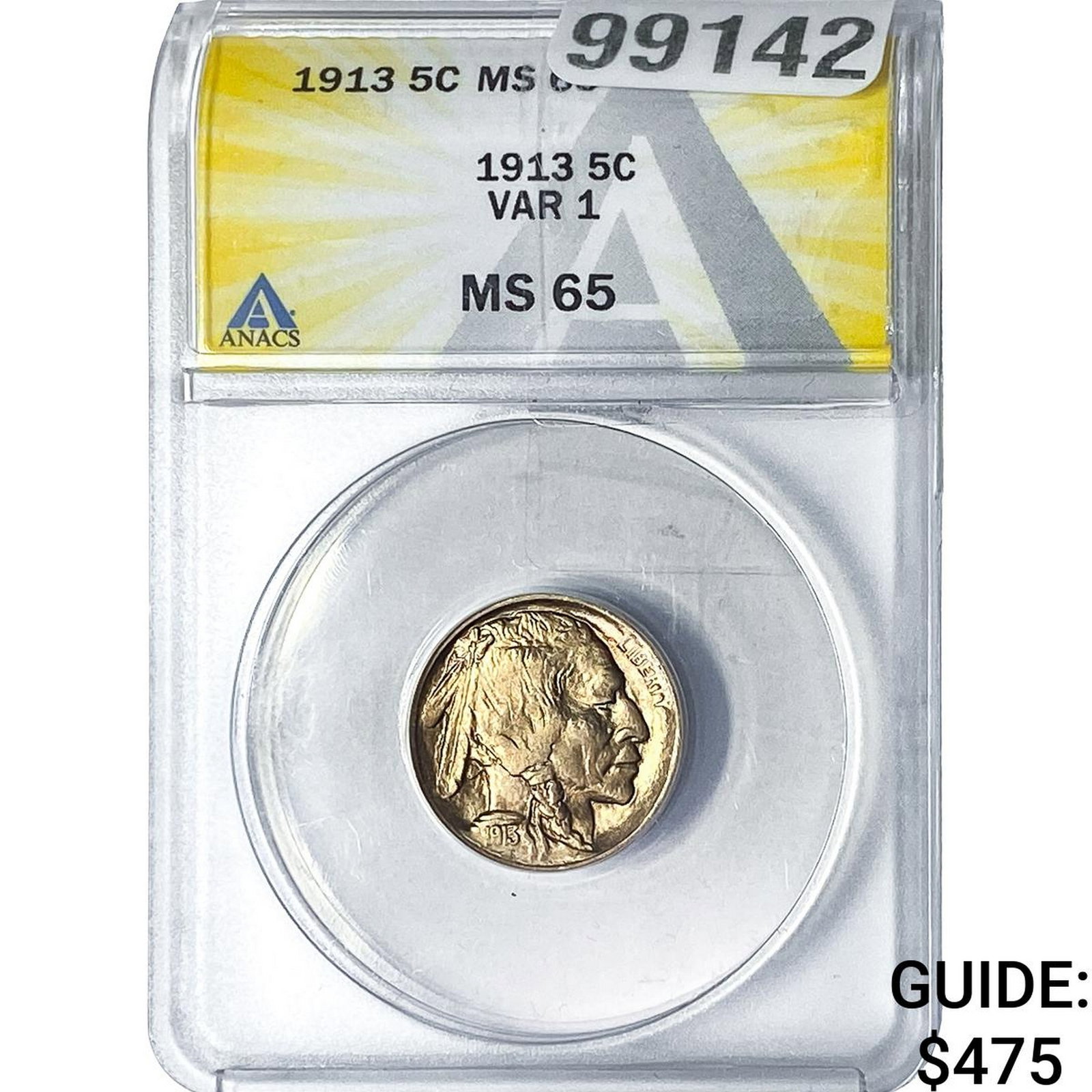 1913 Buffalo Nickel ANACS MS65 Vrar 1: 1913 Buffalo Nickel ANACS MS65 Vrar 1