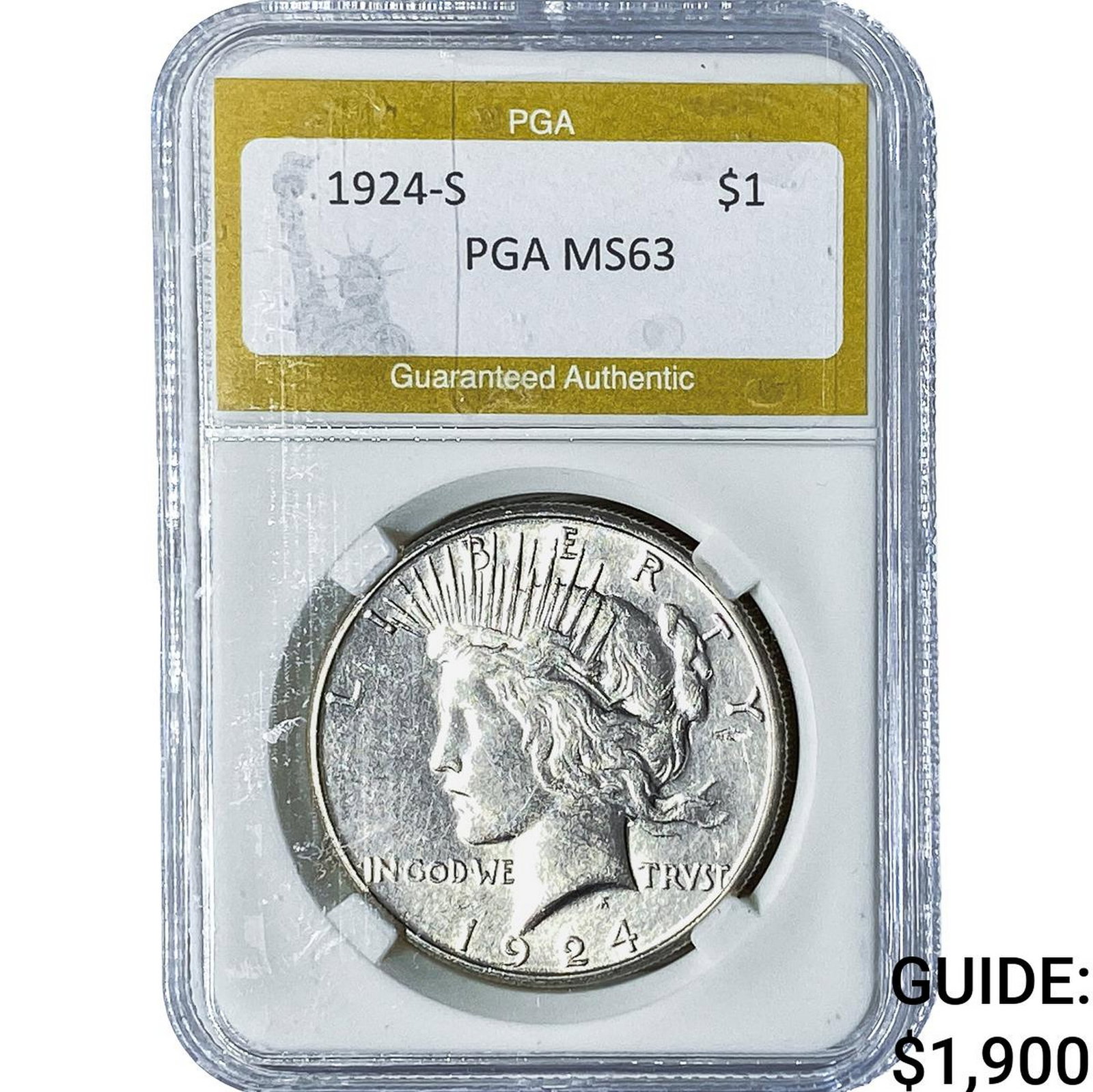 1924-S Silver Peace Dollar PGA MS63: 1924-S Silver Peace Dollar PGA MS63