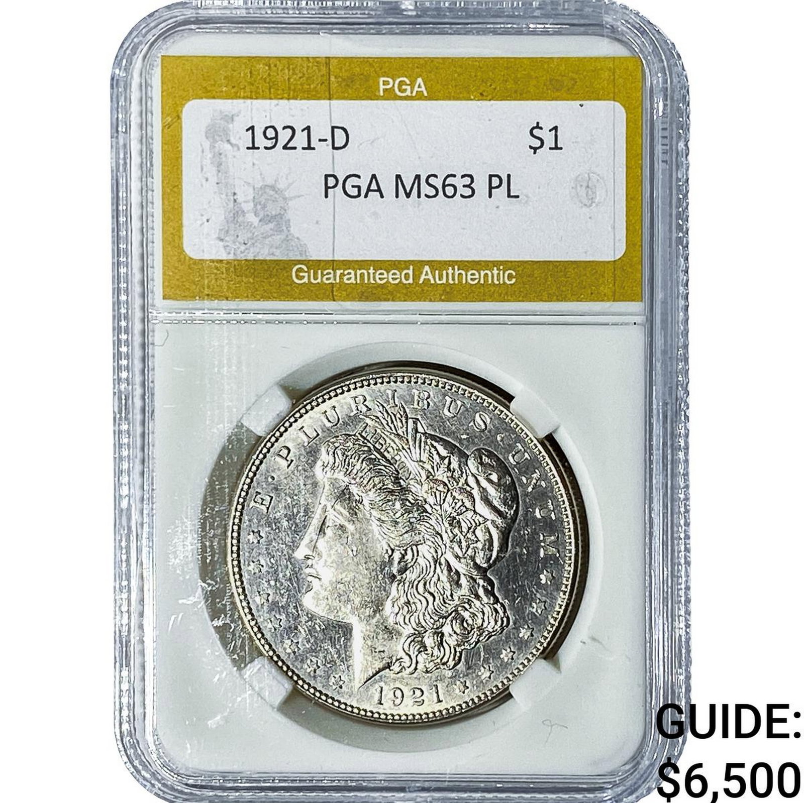 1921-D Morgan Silver Dollar PGA MS63 PL: 1921-D Morgan Silver Dollar PGA MS63 PL