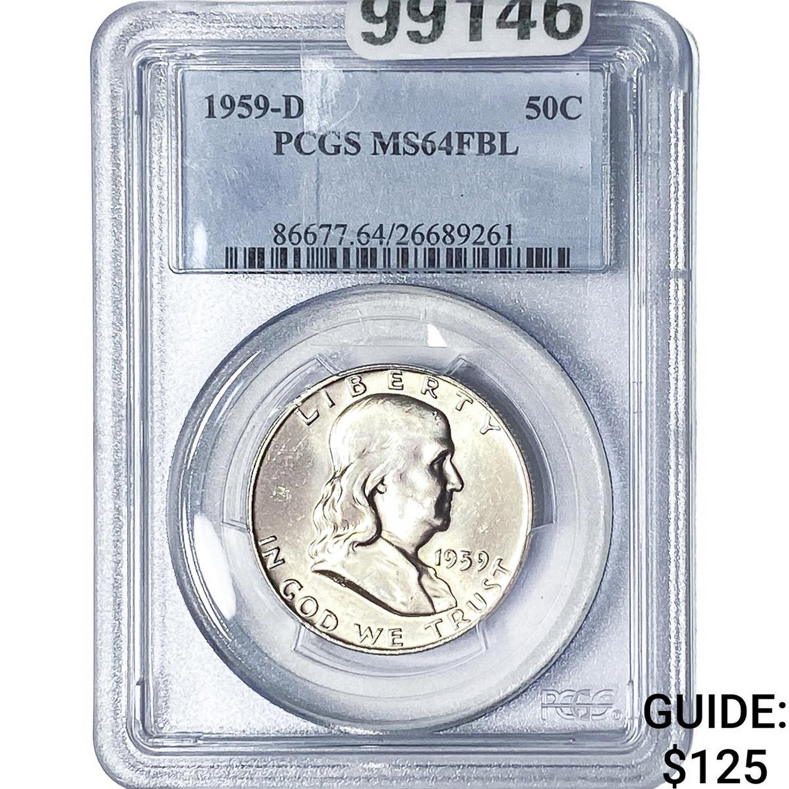 1959-D Franklin Half Dollar PCGS MS64 FBL: 1959-D Franklin Half Dollar PCGS MS64 FBL