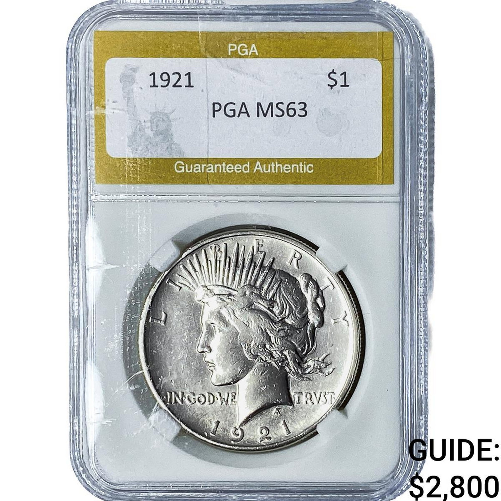 1921 Silver Peace Dollar PGA MS63: 1921 Silver Peace Dollar PGA MS63